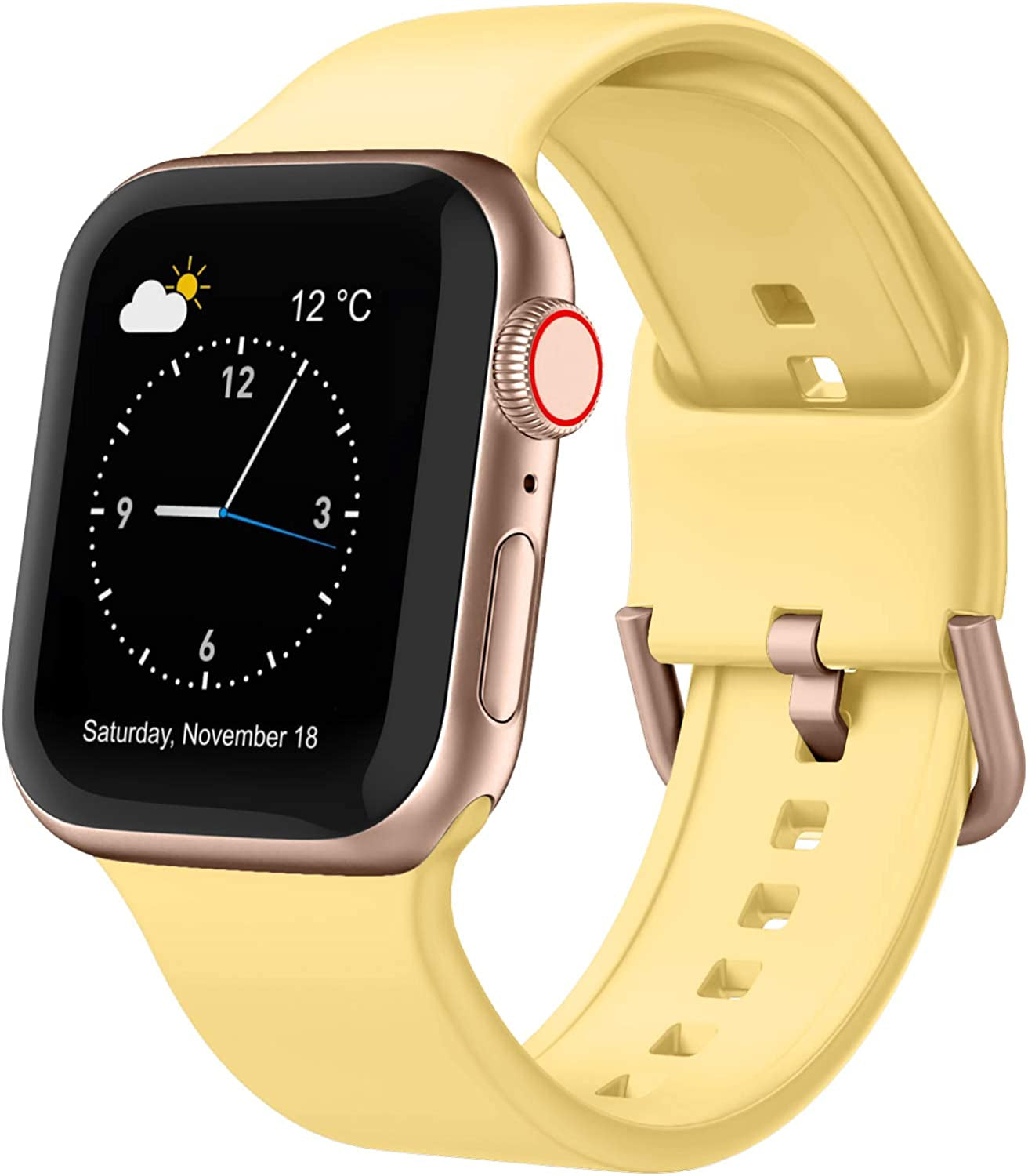 Sport Band Compatible with Apple Watch Bands 49Mm 45Mm 44Mm 42Mm 41Mm 40Mm 38Mm, Soft Silicone Wristbands Replacement Strap with Classic Clasp for Iwatch Series SE 8 7 6 5 4 3 2 1 Ultra for Women Men  Recoppa Mango Yellow 38mm/40mm/41mm 