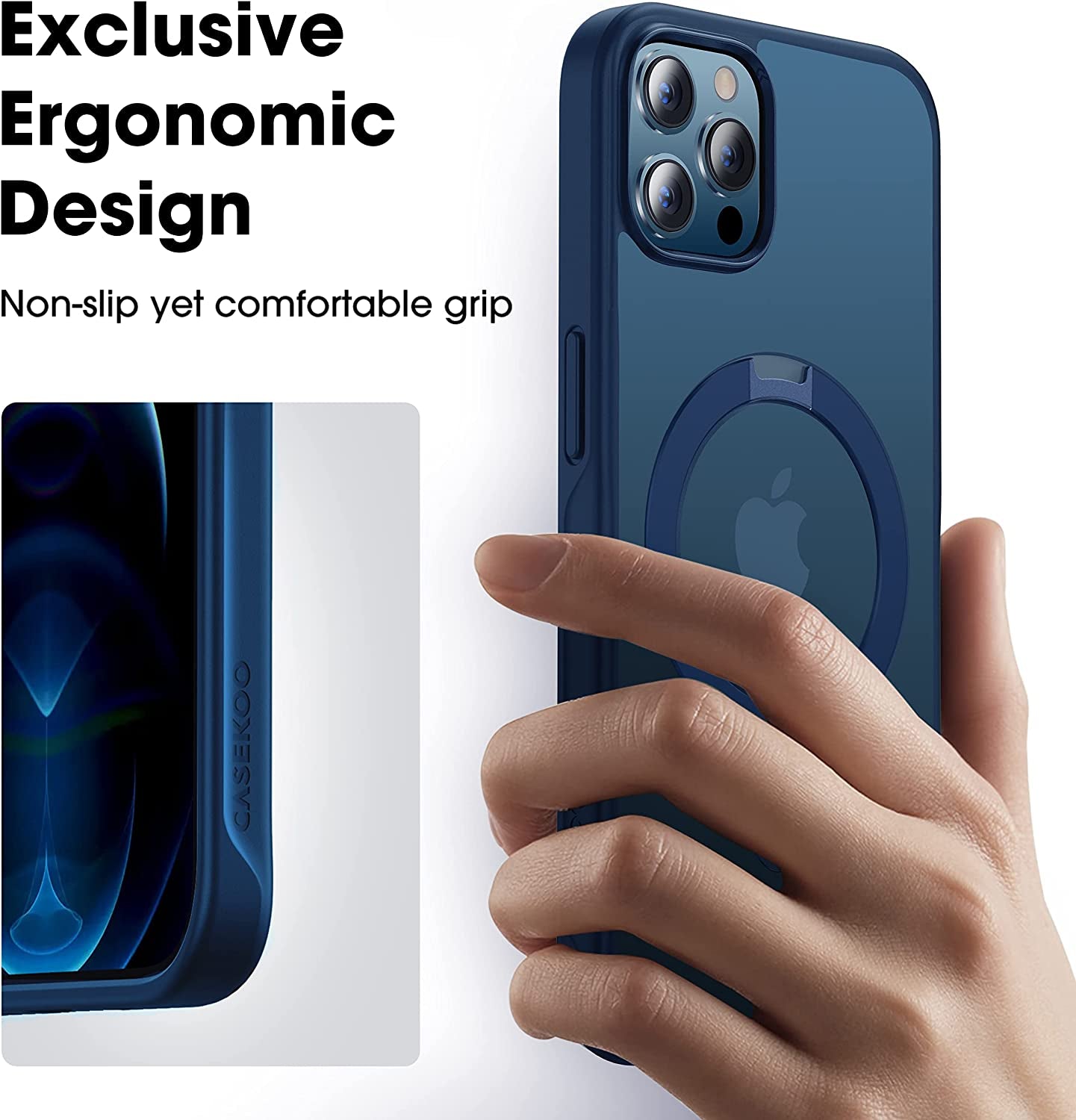 CASEKOO for Iphone 12 Pro Max Case with Magnetic Invisible Stand [Military Drop Protection] [Compatible with Magsafe] Shockproof Slim Translucent Matte Cases 6.7 Inch 2020, Blue  CASEKOO   