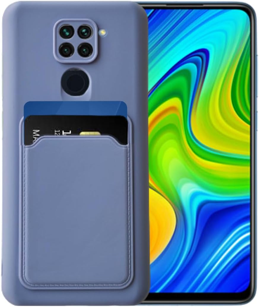Casecious Compatible with Xiaomi Redmi Note 9 Silicone TPU Slim Card Wallet Holder Phone Back Case Cover (Purple)  Casecious Blue Grey  