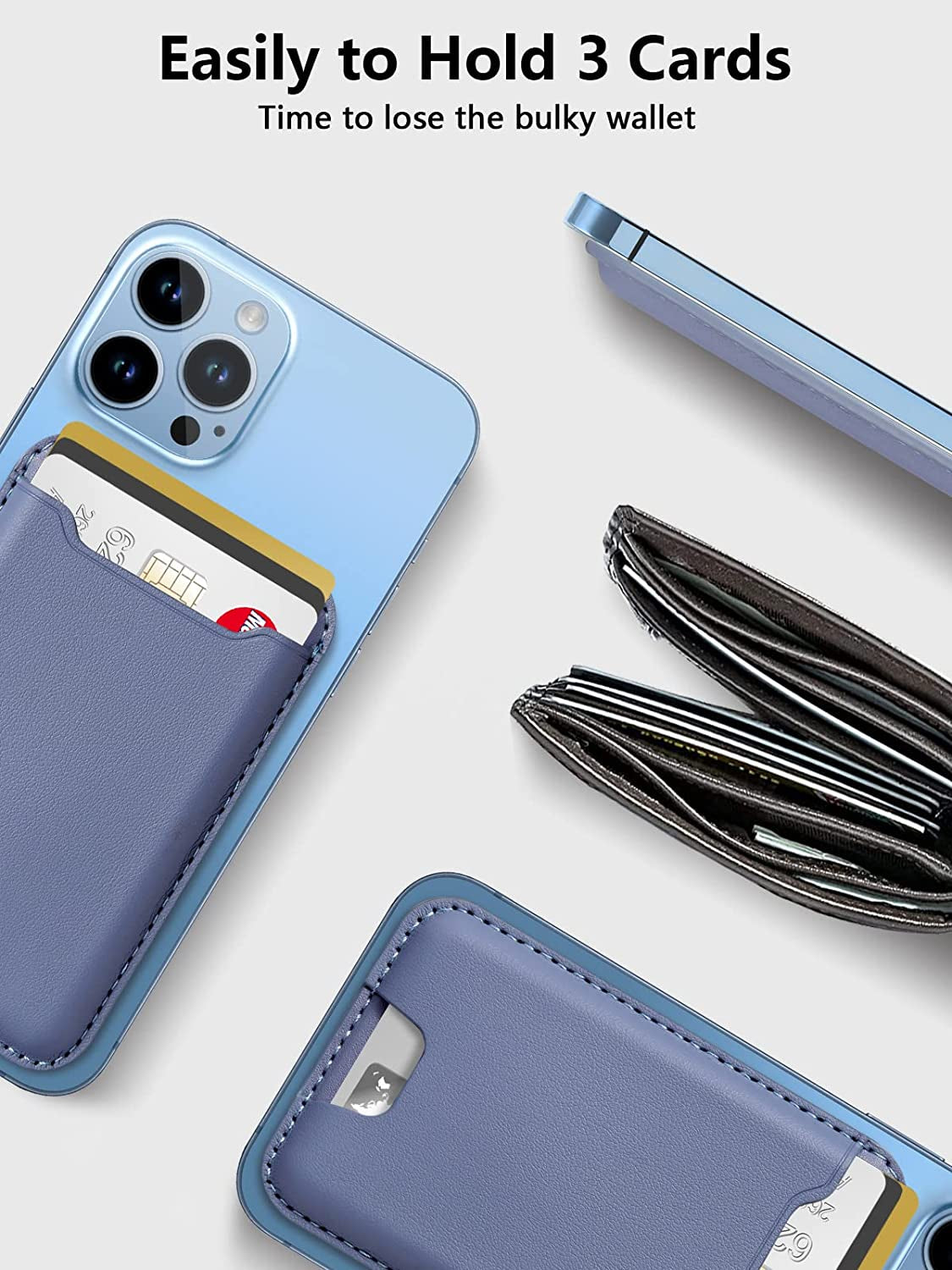 Topmade for Magsafe Wallet, Magnetic Wallet Card Holder for Iphone 14, Iphone 13/12 Series, Leather Magnetic Phone Wallet with Powerful Magnet, Credit Card RFID Blocking, Fit 3 Cards, Wisteria Purple  TopMade   