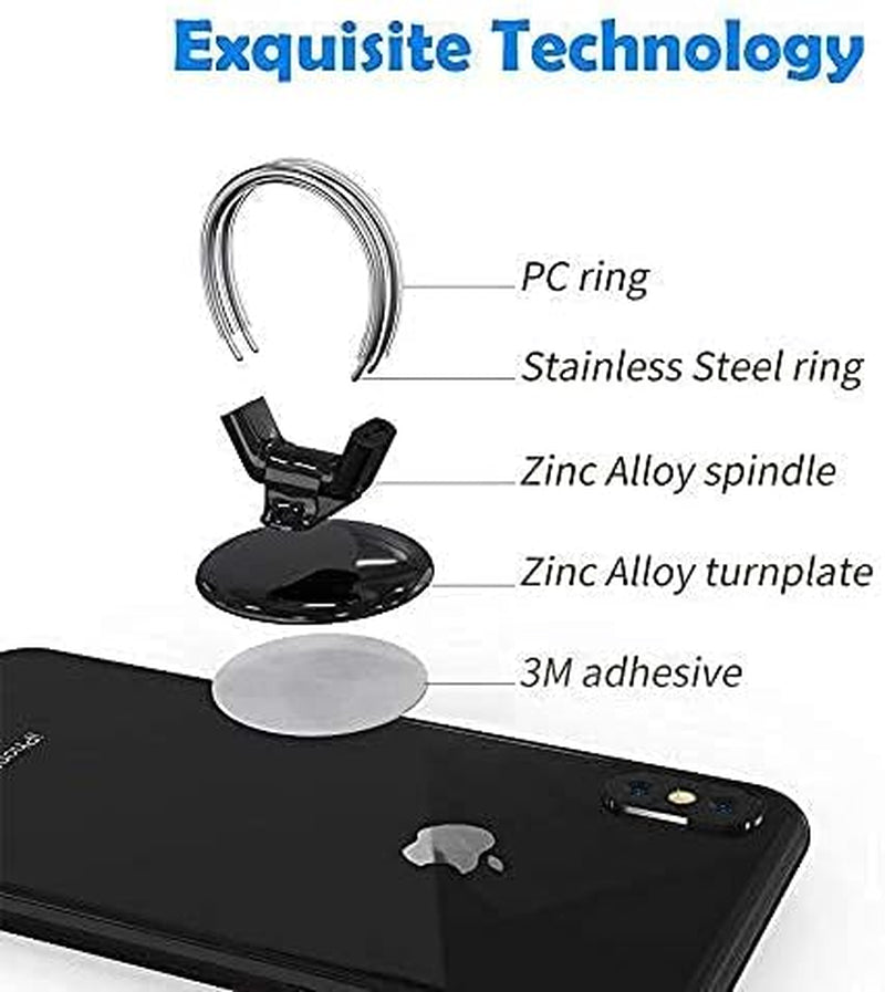 Airfly Phone Finger Ring Holder, 4 in 1, Universal Metal Phone Ring, Table Stand Kickstand, Car Vent Mount, Finger Grip Compatible All Smartphones, Black  AirFly SF   
