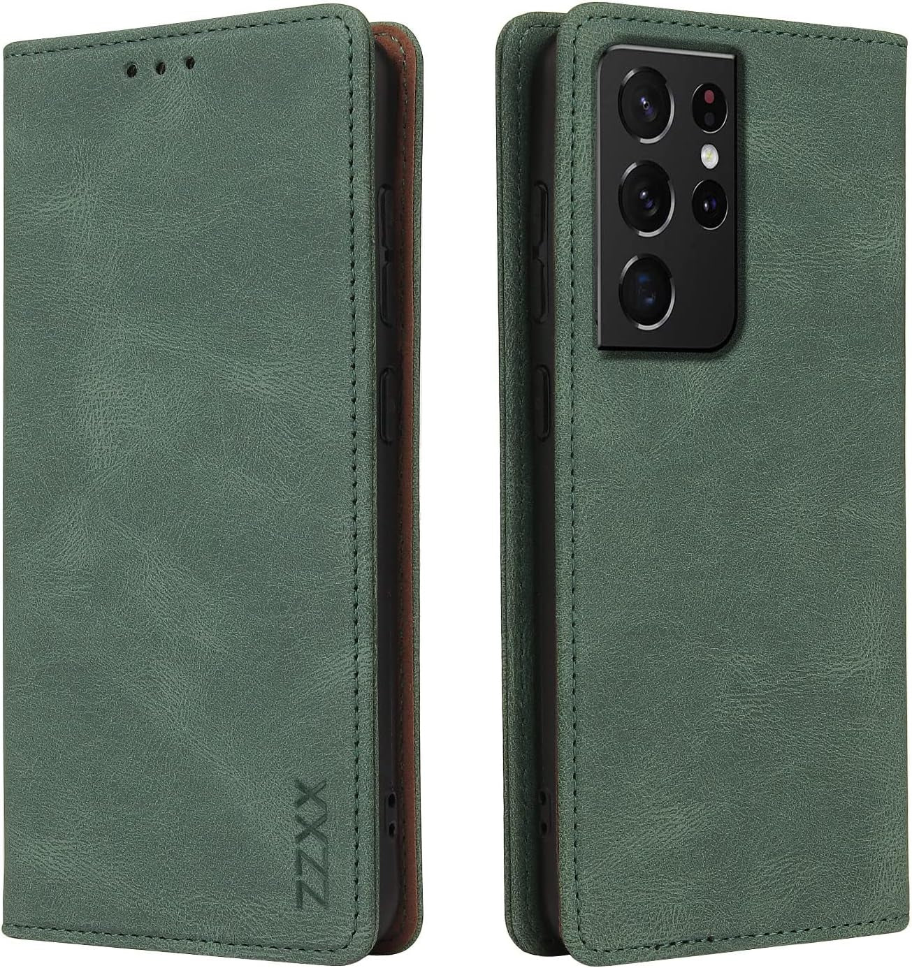 ZZXX Samsung Galaxy S21 Case Wallet with Card Holder Kickstand Magnetic Soft Leather Flip Fold Case for Samsung Galaxy S21 Wallet Case(Coffee-6.2 Inch)  ZZXX Green Samsung Galaxy S21 Ultra 5G 