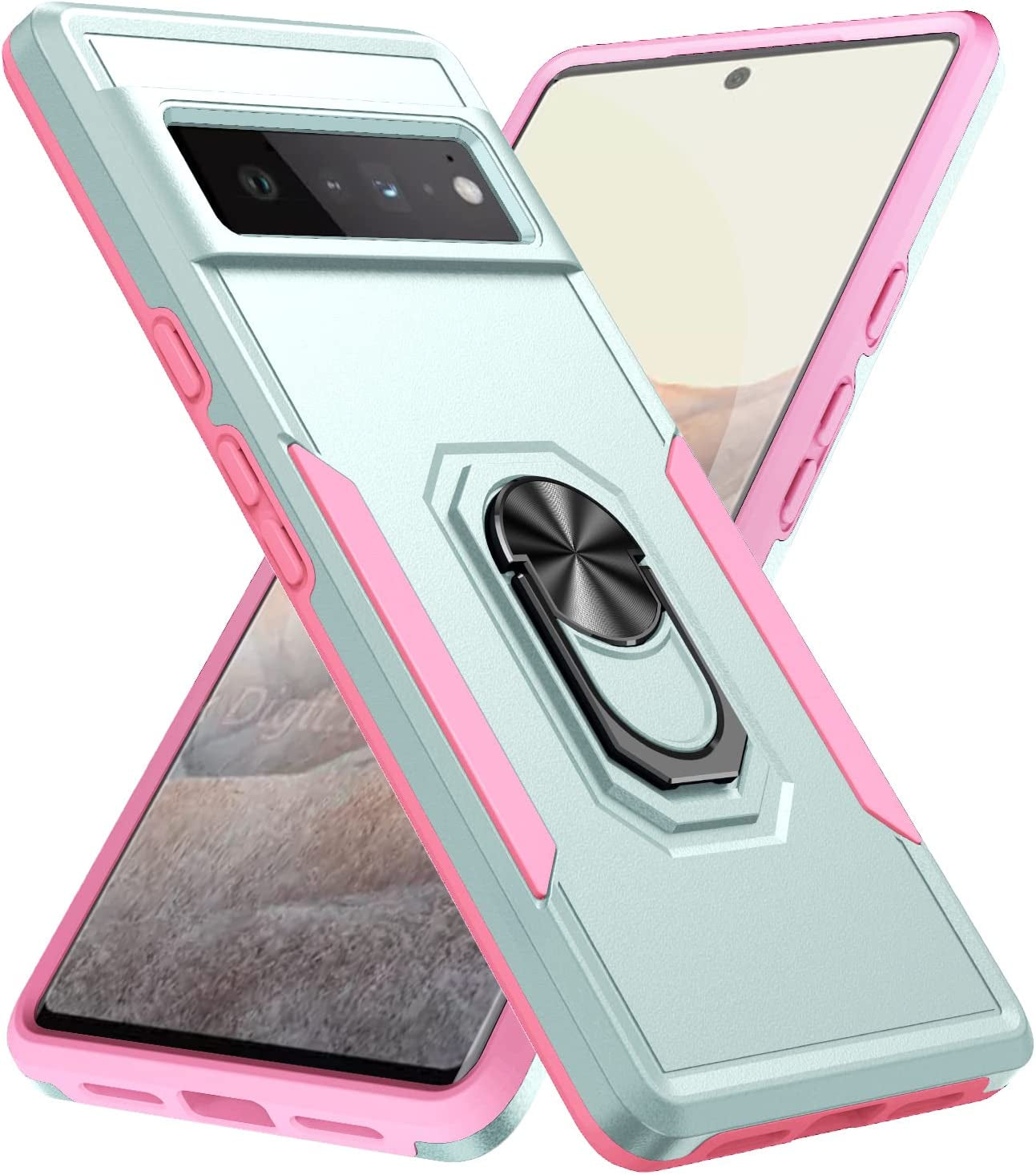 Case for Google Pixel 6,Google 6 Phone Case Heavy Duty,Drop Tested Cover with Magnetic Kickstand and 360°Finger Ring Holder Kickstand Case for Google Pixel 6(Green  Anzruosu Green Google Pixel 6 Pro 6.7" 