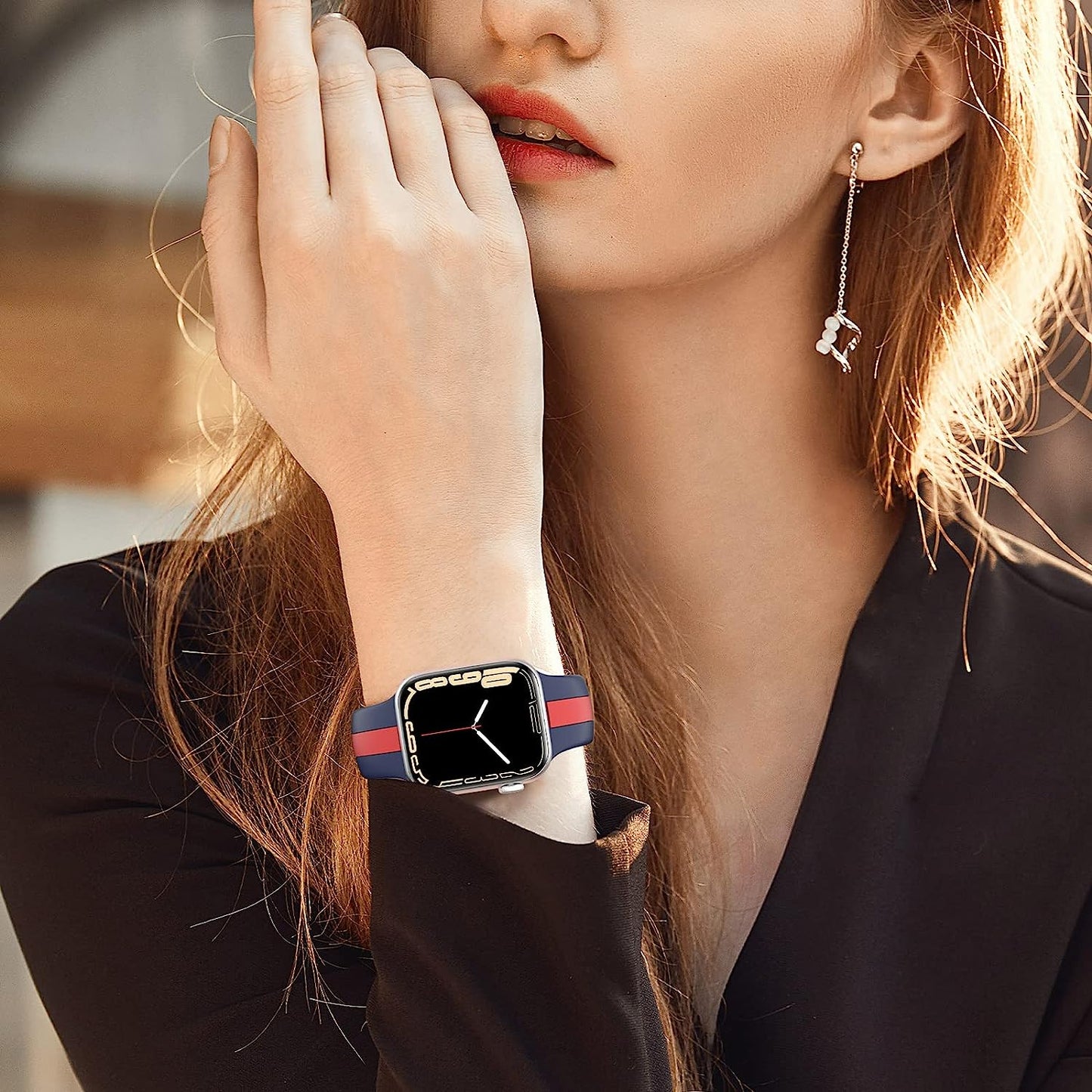 Designer Apple Watch Band 38Mm 40Mm 41Mm 42Mm 44Mm 45Mm for Women Men Silicone Sport Replacement Watch Bands Breathable Soft Strap Wristband for Iwatch Series SE 7 6 5 4 3 2 1  HONEYBABY   