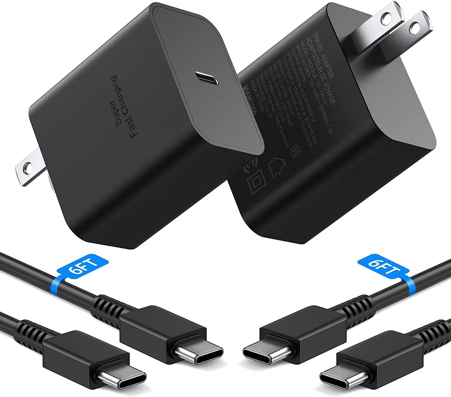 45W Super Fast Charging USB Type C Wall Charger Block for Samsung Galaxy S23 Ultra/S23/S23+/S22 Ultra/S22+/S22/Note 10/Note 20/S20/S21/S10, Galaxy Tab S7/S8 Ultra, Galaxy A, PPS Charger & 6Ft C Cable  BOVICAS Black(2-Pack) 6ft 