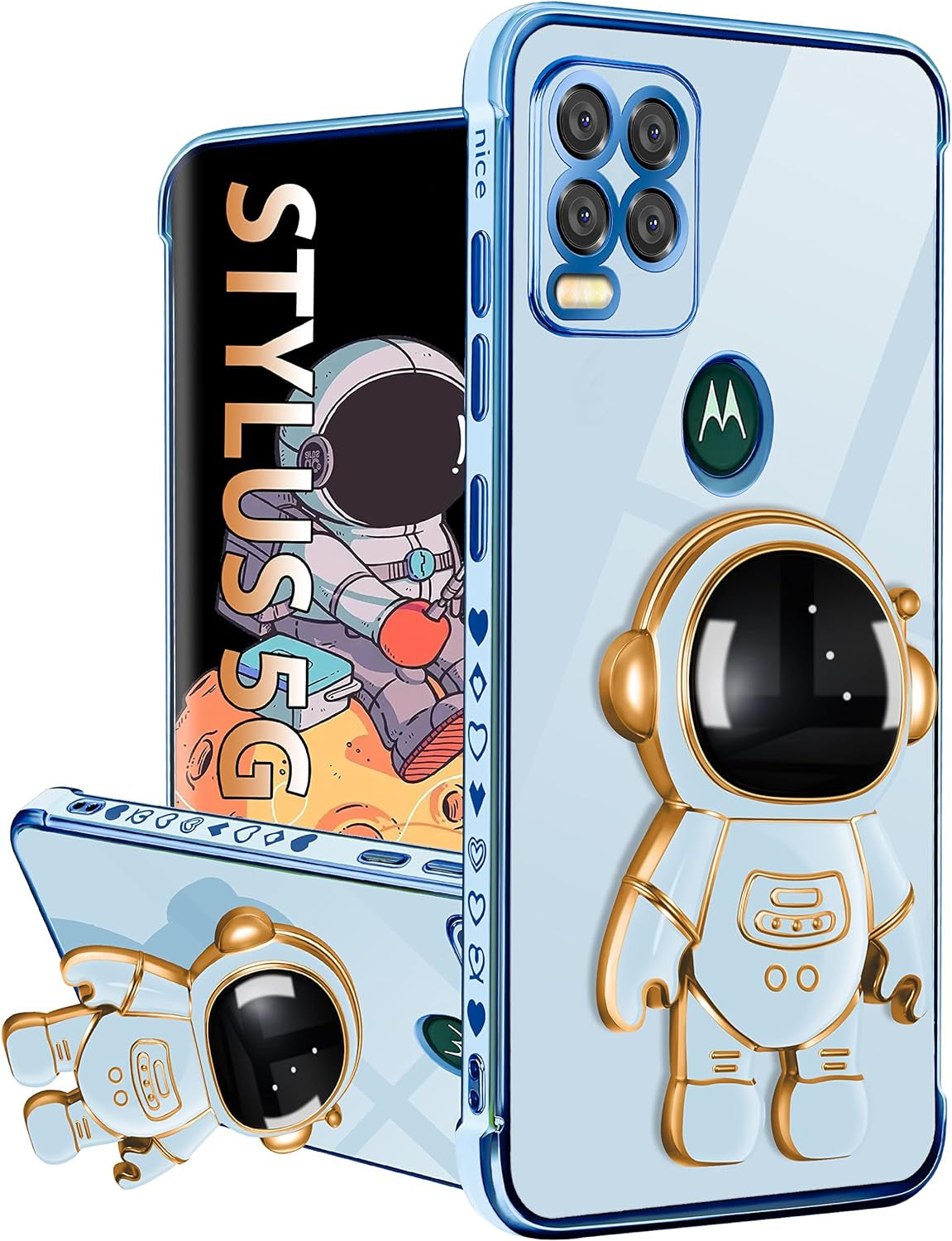 Buleens for Motorola Moto G Stylus 5G Case, Cute Heart Pattern 6D Gold Plating Astronaut Hidden Stand Phone Cases for Moto G Stylus 5G 2021 6.8 Inch-Black  Buleens Only For Moto G Stylus 5G 2021-Sierra Blue  