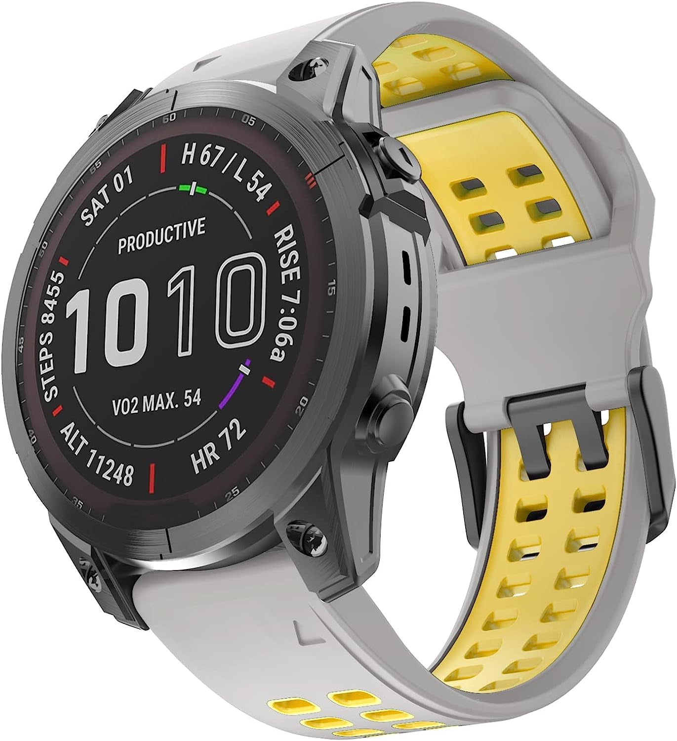 Isabake Compatible with Fenix 7 Band 22Mm Easy-Fit Silicone Watch Strap Replacement for Fenix 5/Fenix 5 Plus/Fenix 6/Fenix 6 Pro/ Forerunner 935/Forerunner 945/Approach S60/Quatix 5  Isabake Grey-Yellow 22MM 