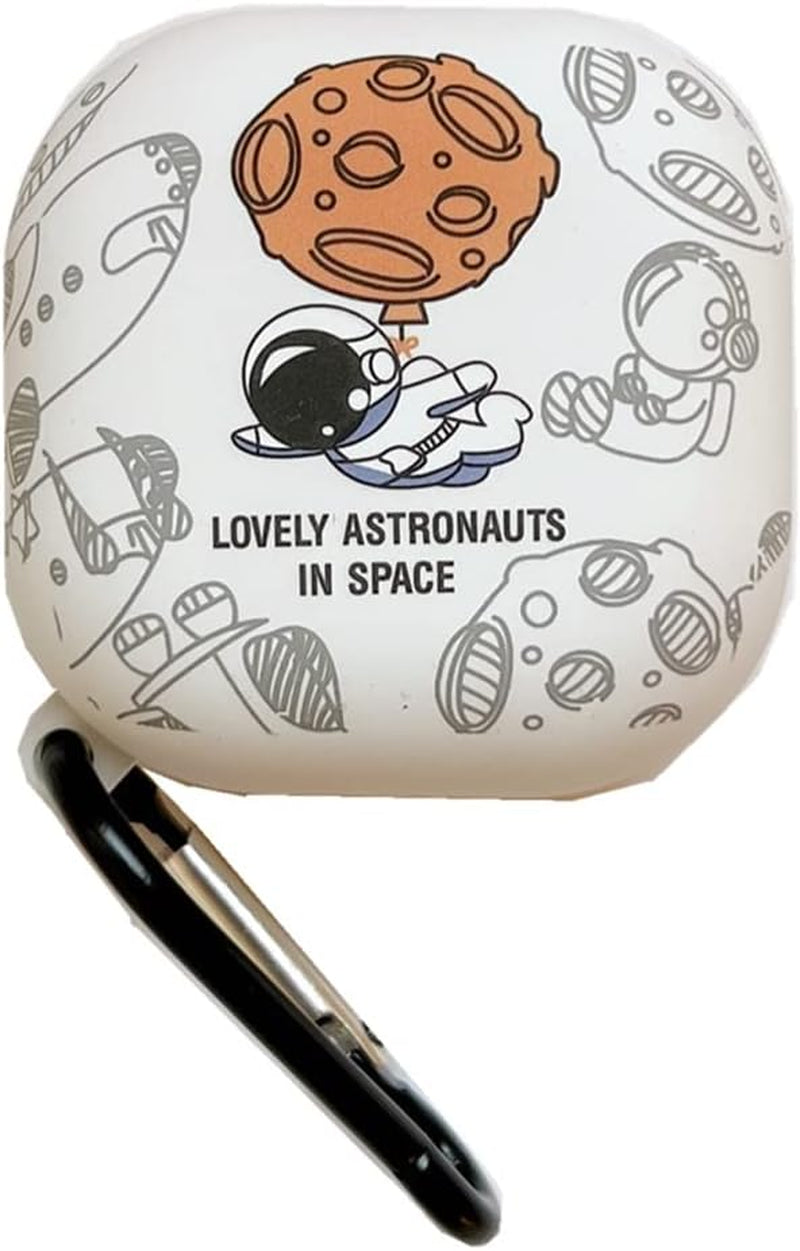 2 Pack Cute Lovely Design Astronaut Style Soft Silicone Protective Case Cover Compatible with Samsung Galaxy Buds 2/Galaxy Buds Pro/Galaxy Buds Live Earphone, Skin Sleeve with Key Chain (Black+White)  DAYJOY   
