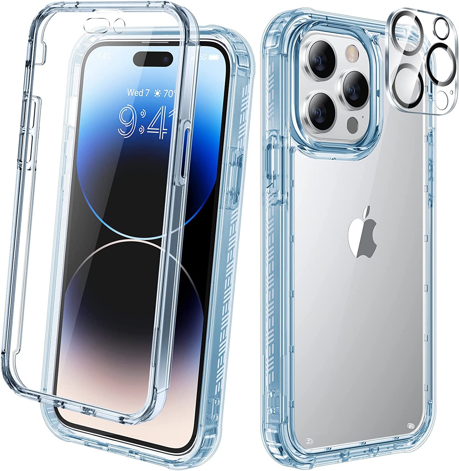 Diaclara Designed for Iphone 14 Pro Case 6.1’’, [2023 Upgraded] Full Body Rugged Case W/Built-In Touch Sensitive Anti-Scratch Screen Protector+9H Tempered Glass Camera Lens Protector (Bean Yellow)  Diaclara Clear Blue Iphone 14 Pro Max 