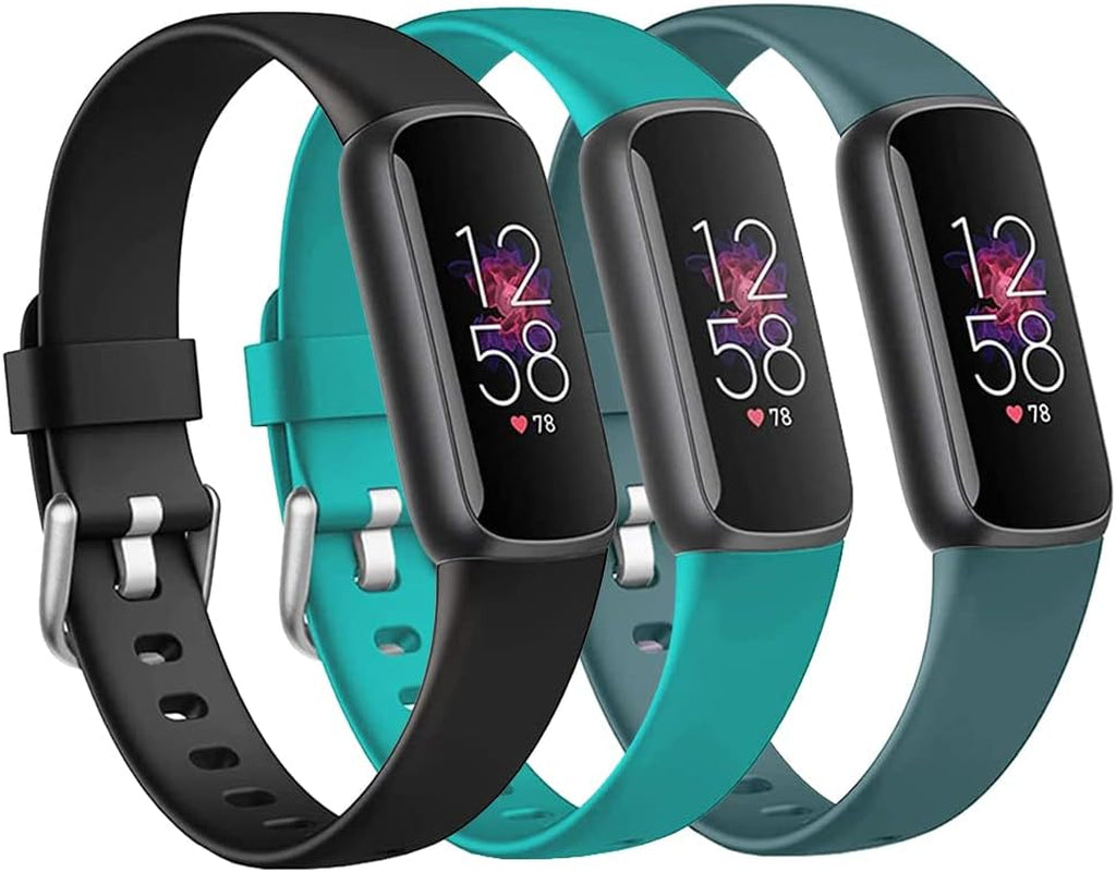 3 Pack Bands Compatible with Fitbit Luxe Bands for Women Men, Flexible Waterproof Replacement Wristband Sport Watch Strap Small  OMAIGAR Black/Teal/Pine Green Large(7.1"-8.9") 