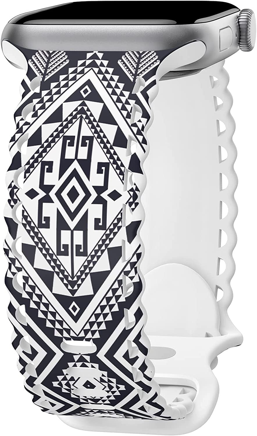 Upfurmach Compatible with Apple Watch Band 41Mm 40Mm 38Mm 49Mm 45Mm 44Mm 42Mm Women Girl, Rose Floral Print Lace Hollow-Out Soft Silicone Sport Bands for Iwatch Ultra SE Series 8 7 6 5 4 3 2 1, Rosb-38  UpfurMach D-Black White Ethnic Style 41mm/40mm/38mm 