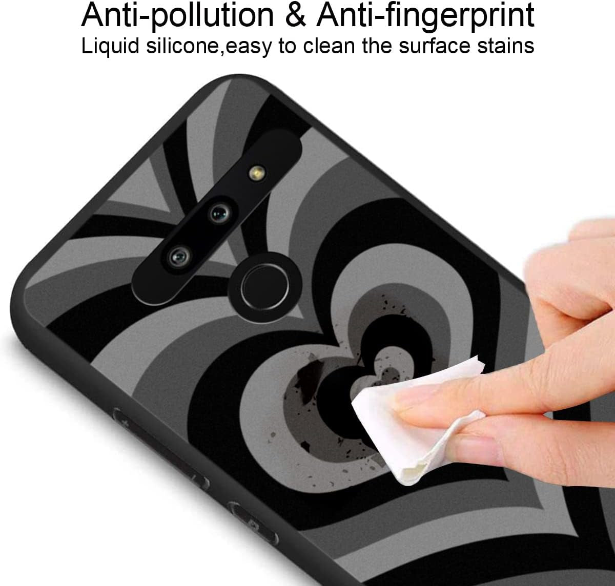 Zaztify Compatible with LG G8 Thinq, Black Heart Tunnel Center Love Swirl Cute Pattern Shockproof Protective Anti-Slip Thin Slim Soft Phone Case Cover Shell  zaztify   