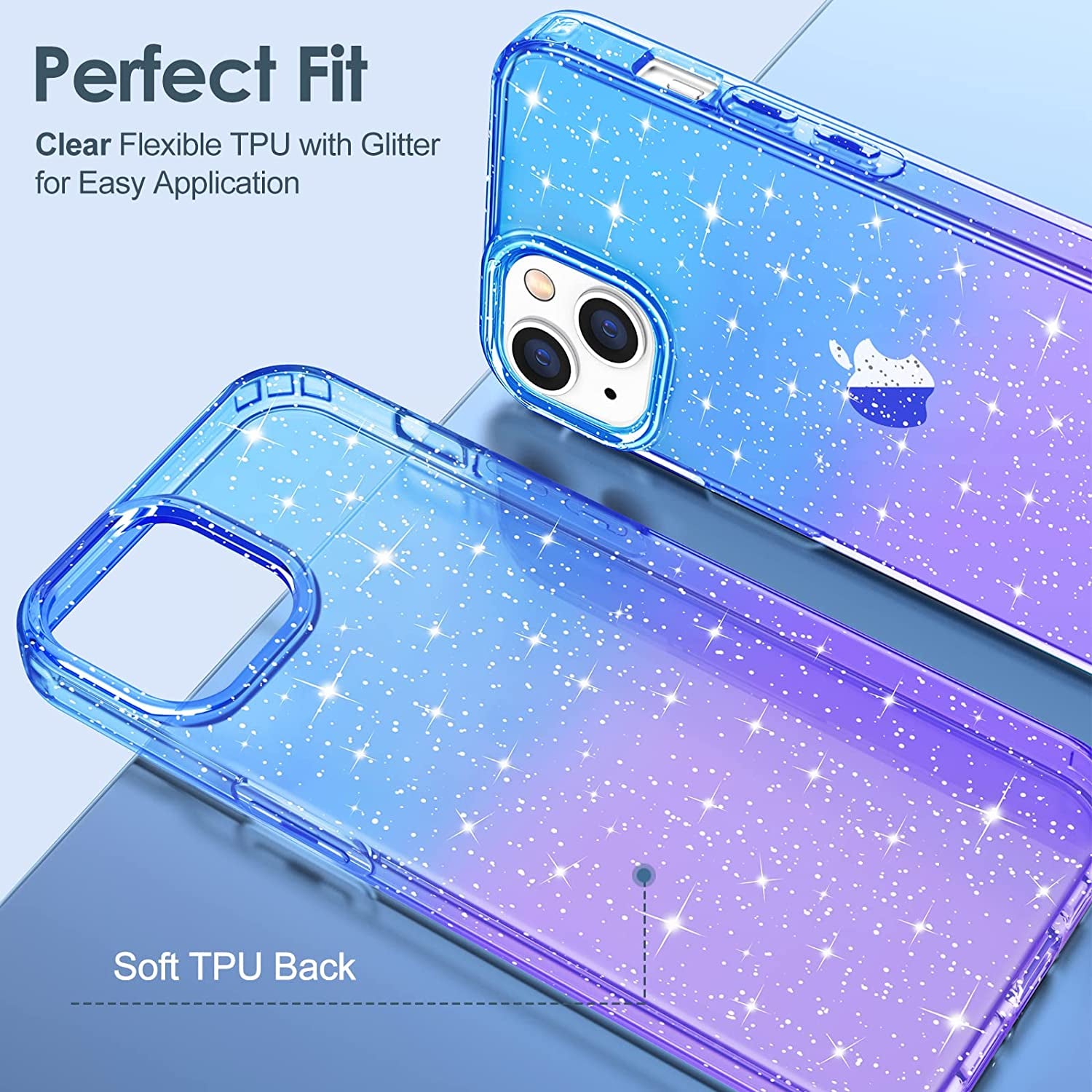 Hython Case for Iphone 14 Case Glitter, Cute Sparkly Clear Glitter Shiny Bling Sparkle Cover, Anti-Scratch Soft TPU Thin Slim Fit Shockproof Protective Phone Cases for Women Girls, Blue/Purple Glitter  Hython   