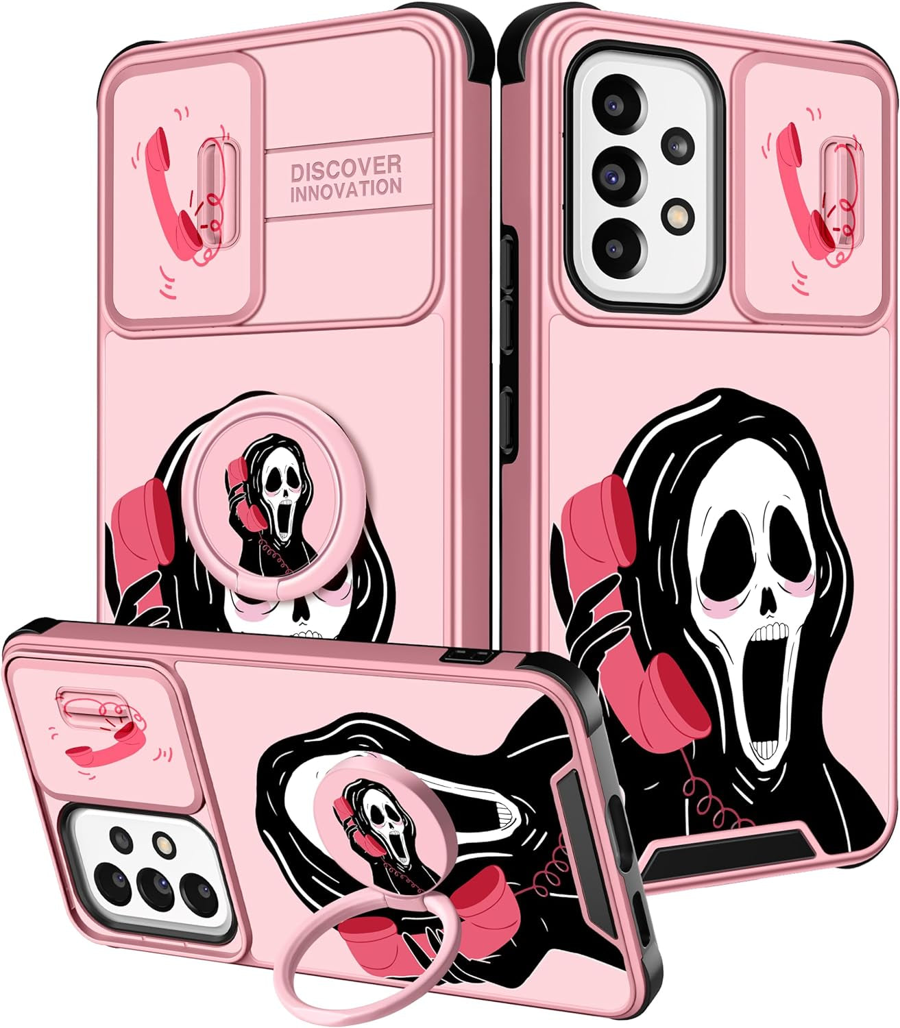 Oqpa for Samsung Galaxy A53 5G Case Cute Cartoon for Women Girly Girls Boys Kids Kawaii Funny Samsung A53 Phone Case Cover with Camera Cover+Ring Holder for Galaxy A53 5G, Happy Miki  meitong2020 3-Phone Skull  