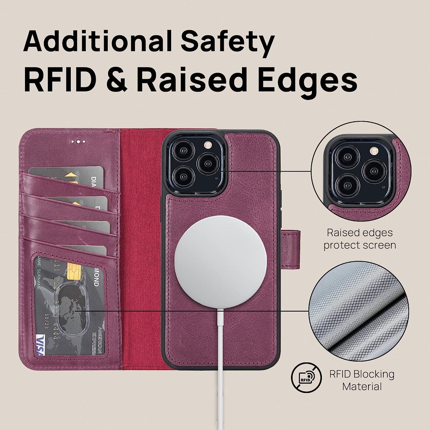 OXA Leather 2-In-1 Wallet Case Compatible with Iphone 14 Pro Max | Magnetic Detachable | Shockproof | RFID Blocking | Flip Case with Kickstand | Compatible with Magsafe | - Purple  OXA   