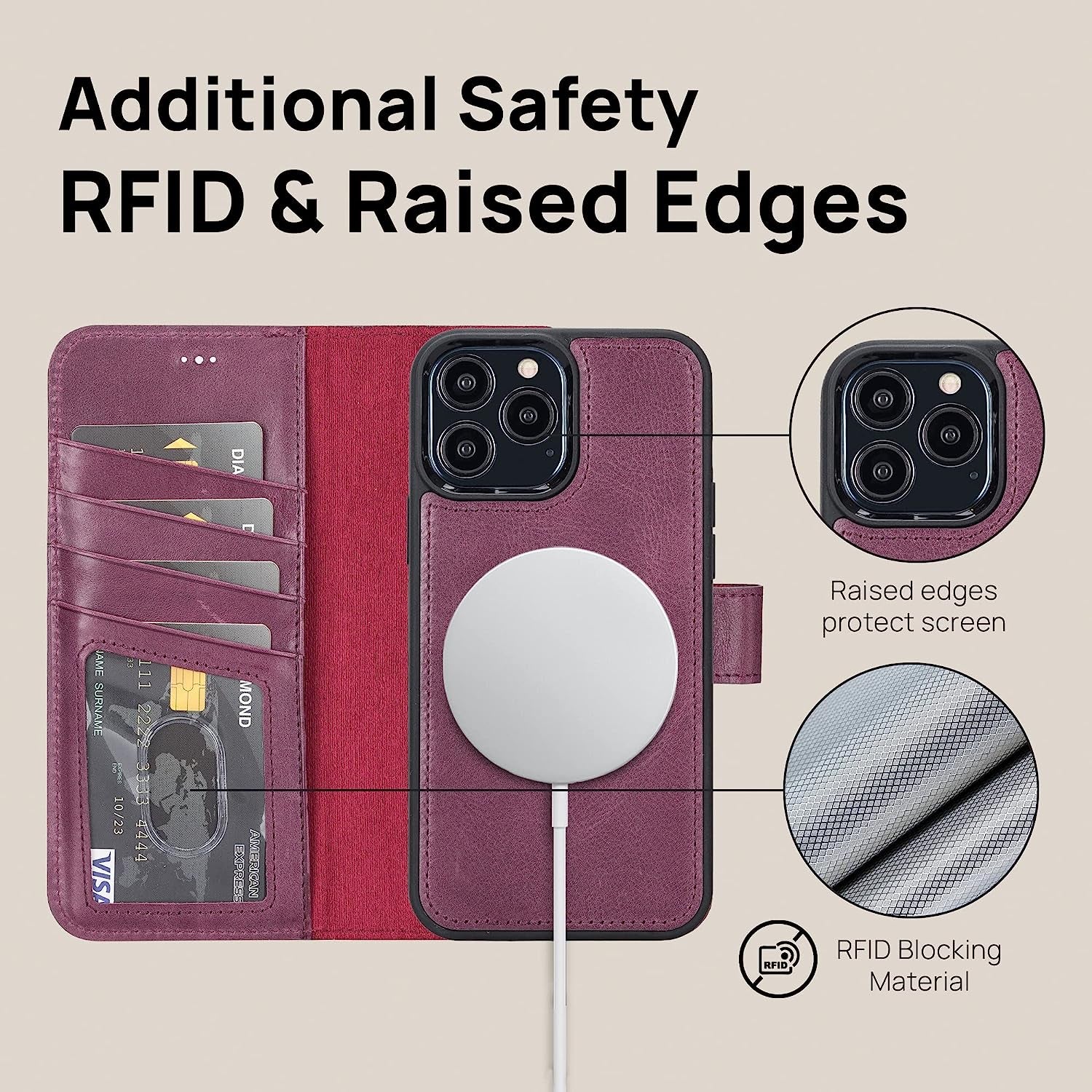 OXA Leather 2-In-1 Wallet Case Compatible with Iphone 14 Pro Max | Magnetic Detachable | Shockproof | RFID Blocking | Flip Case with Kickstand | Compatible with Magsafe | - Purple  OXA   