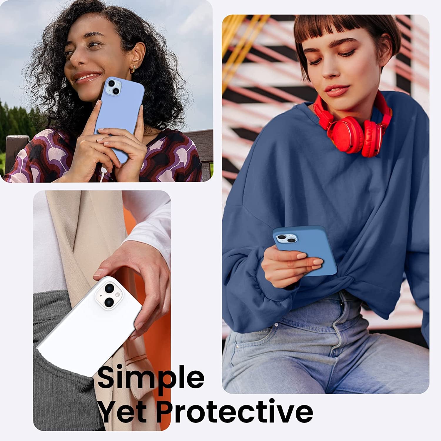 ORNARTO Compatible with Iphone 14 Case 6.1, Slim Liquid Silicone 3 Layers Full Phone Covered Soft Gel Rubber Case Protective Phone Cover 6.1 Inch-Blue  ORNARTO   