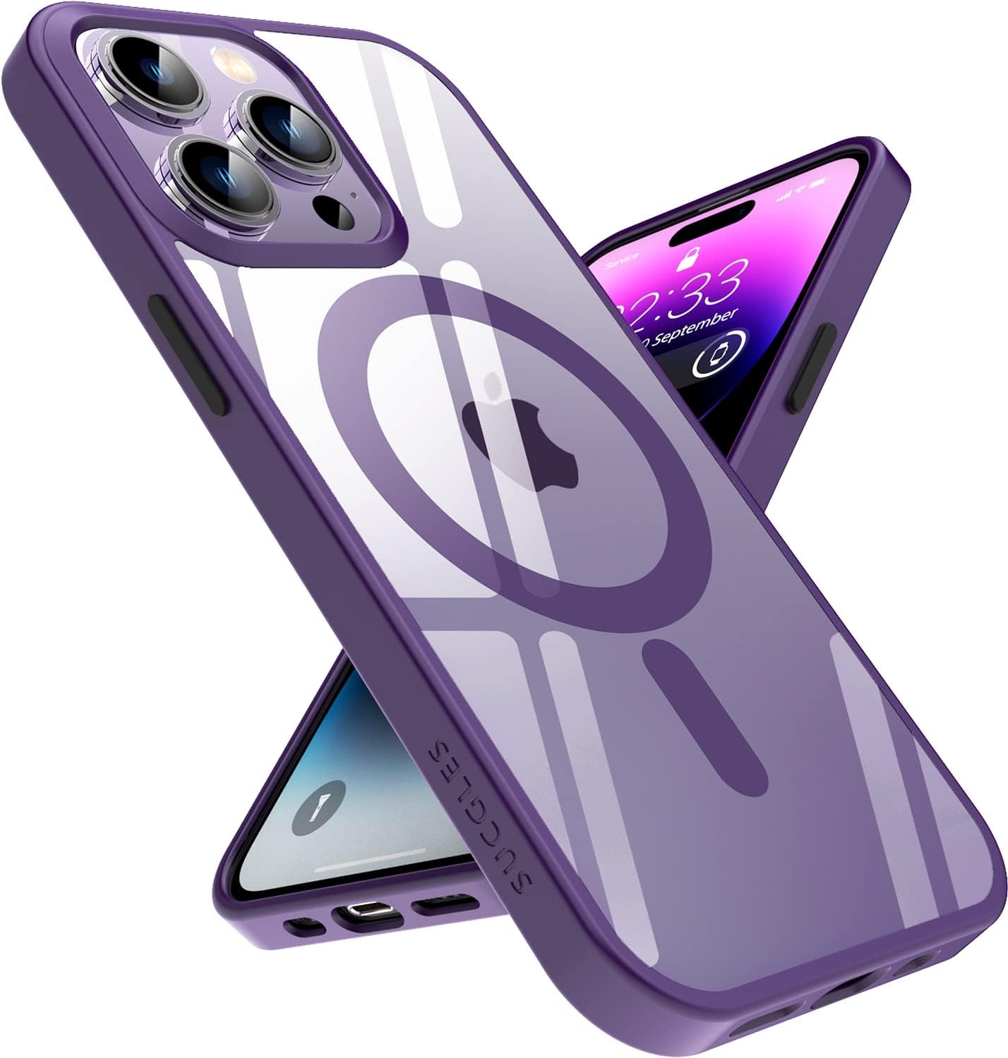 [2023 New] for Iphone 14 Pro Case with Magsafe, [Strong Magnet] [Non-Yellowing] [Military Grade Protection] Magnetic Slim Fit Bumper Mag Safe Thin Phone Cover for (Apple 14Pro, Clear Blue)  Gotrays Gavin LLC Clear Deep Purple Iphone 14 Pro Case 