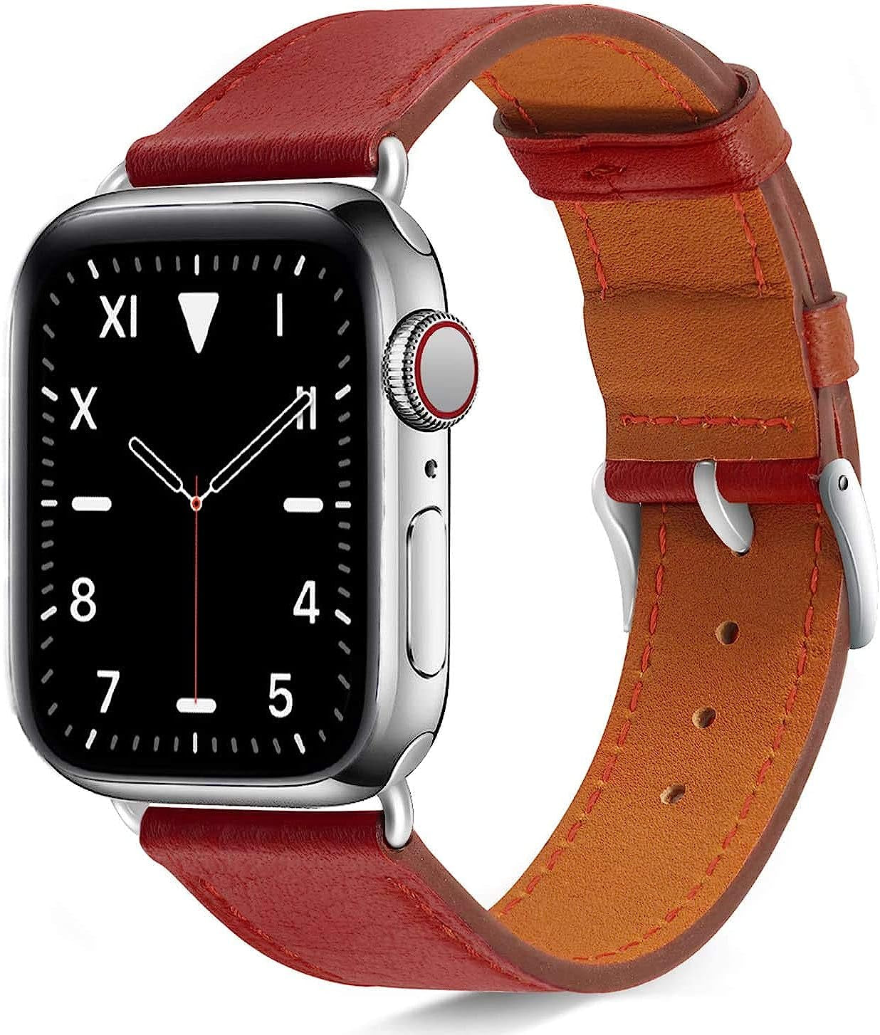 Compatible with Apple Watch Band 42Mm 44Mm 45Mm Women Men,Pierre Case Genuine Leather Sweatproof Classic Replacement Strap Stainless Steel Buckle for Iwatch Series 7/6/Se/5/4/3/2/1(Red,42Mm 44Mm 45Mm)  TOKASA   