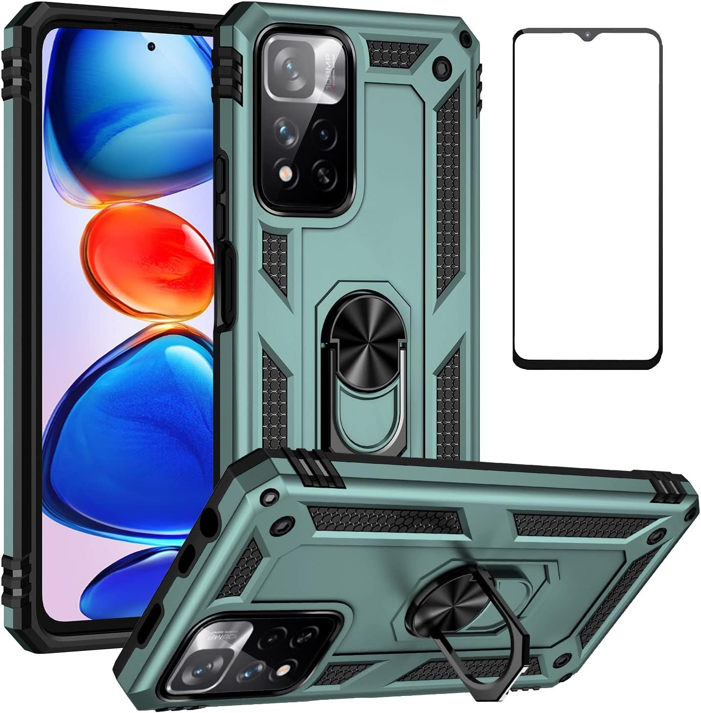 Bozyoodt for Xiaomi Redmi Note 11 Pro plus Case with Screen Protector,Kickstand Heavy Duty Protection Dual Layer Shockproof Military Protective Cover Phone Case for Redmi Note 11 Pro plus (Black)  Bozyoodt Green  