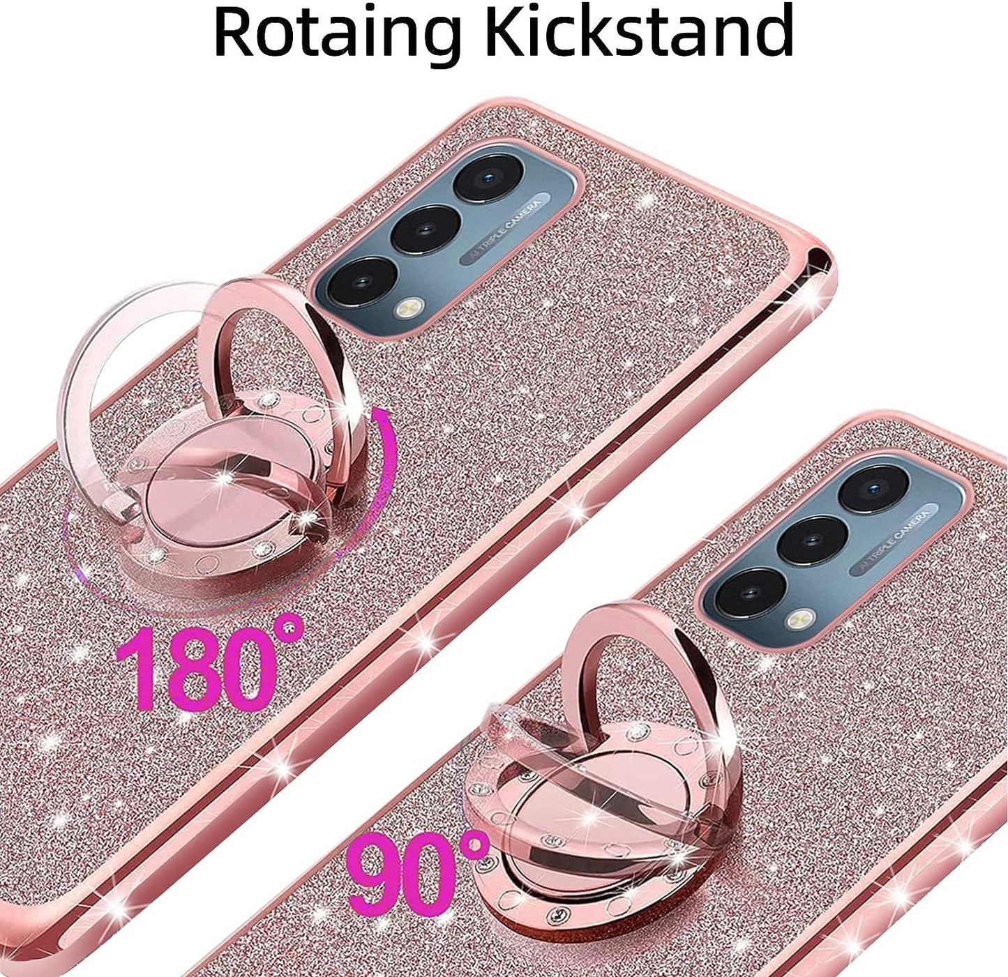 Kudini for Oneplus Nord N200 5G Case, N200 Phone Case for Women Glitter Crystal Soft Clear TPU Luxury Bling Cute Protective Cover with Kickstand Strap for Oneplus Nord N200 5G (Glitter Rose)  KuDiNi   