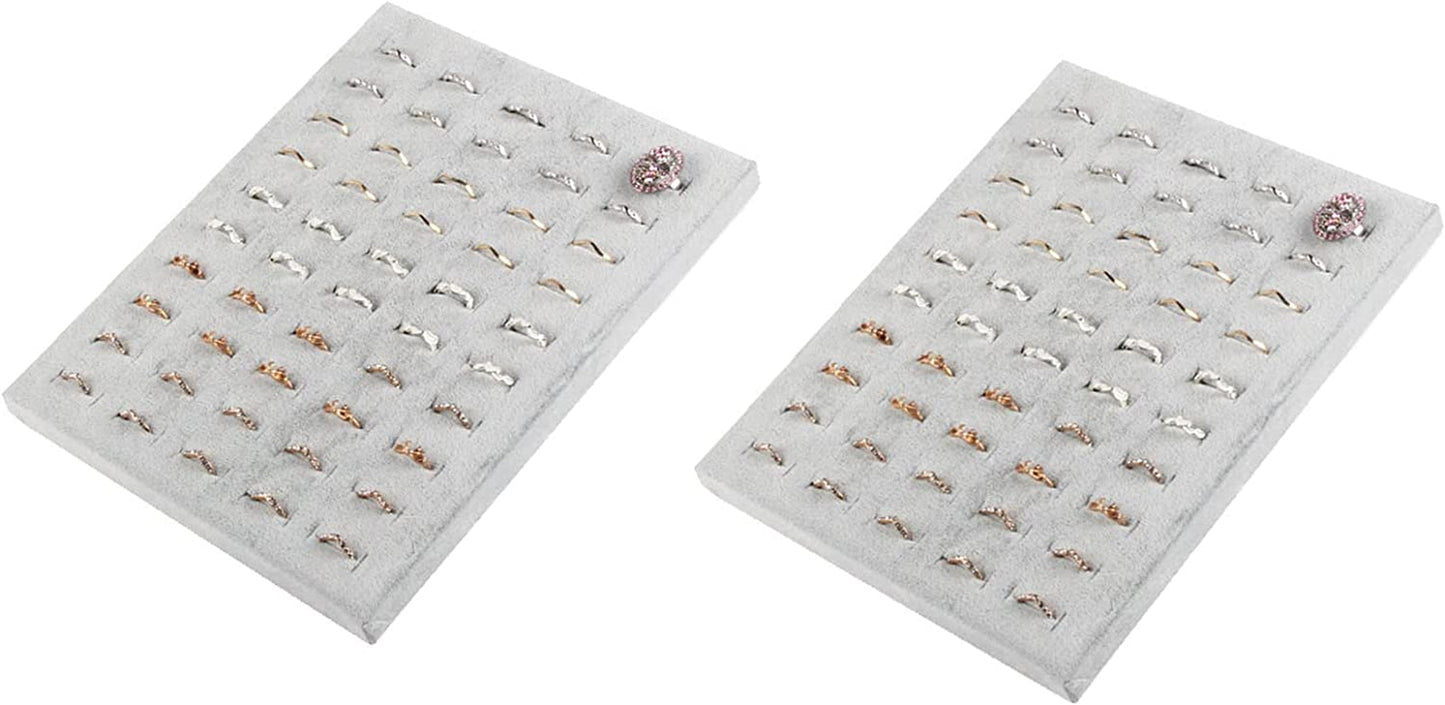 Homeanda Black Velvet L-Shaped 50 Slots Ring Earring Jewelry Display Tray Organizer Holder (L-Shaped 50 Slots-Black)  Homeanda 50 Slots-2pc-Gray  
