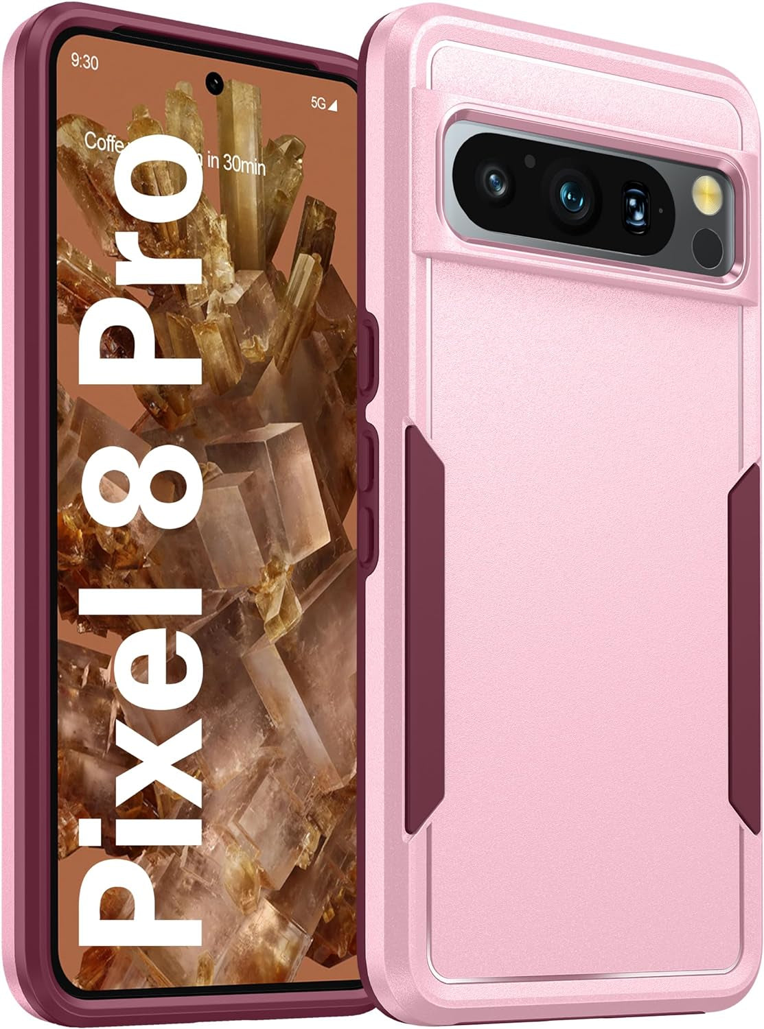 Oterkin for Google Pixel 8 Case Clear, [20X Anti-Yellowing] Pixel 8 Case with [2Pcs Tempered Glass Screen Protector][Built-In 4 Airbags][10Ft Military Protection] Google Pixel 8 Phone Case (Clear)  Oterkin Pink Google Pixel 8 Pro Case 