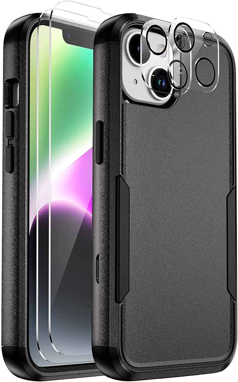 Ezanmull for Iphone 14 Case, [Shockproof] [Dropproof] [Full-Body] [2+Tempered Glass Screen Protector + 2+Tempered Camera Lens Protector] Protection Phone Case for Apple Iphone 14 (Black)  Ezanmull Black  