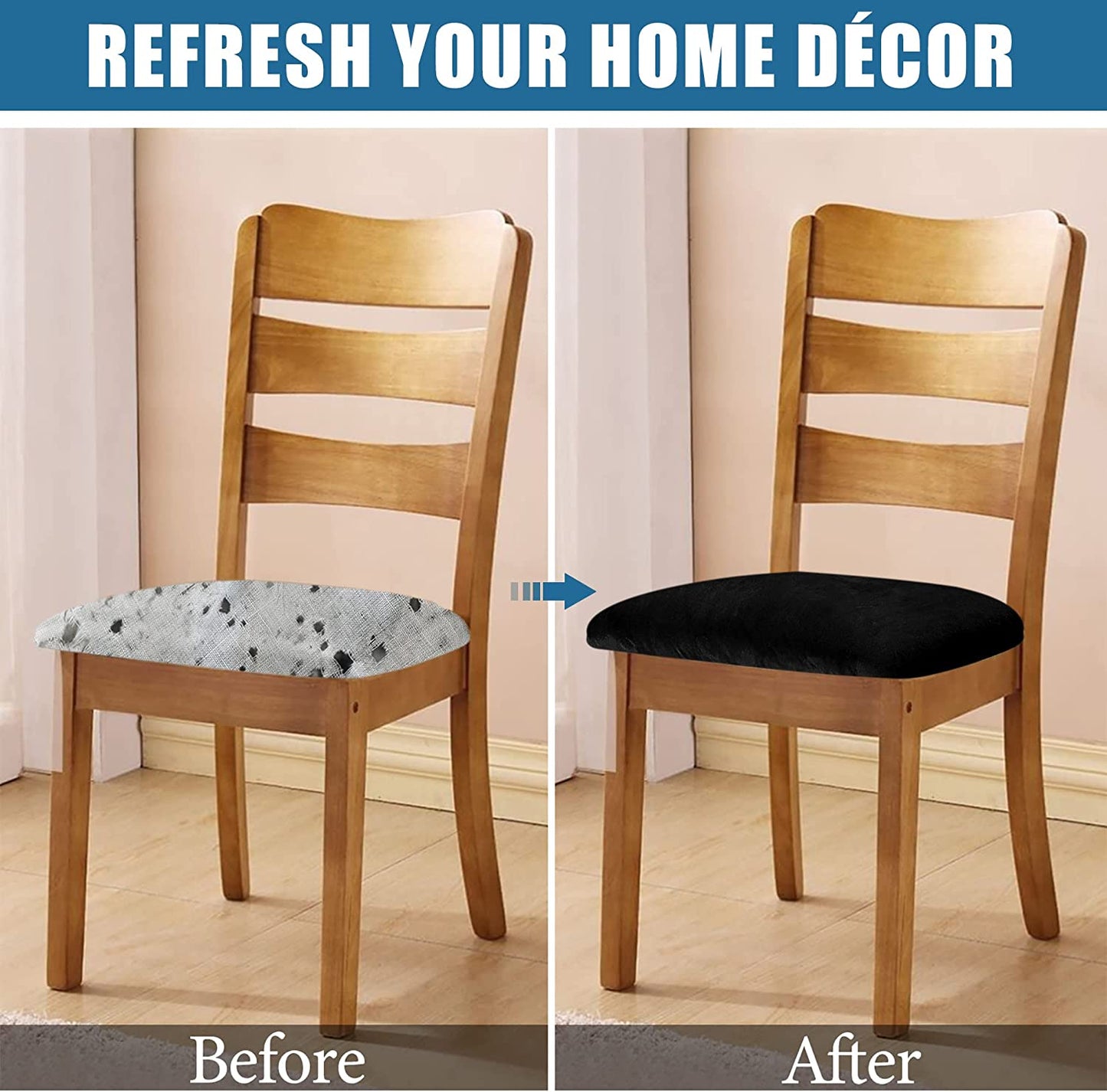 Smiry Original Velvet Dining Chair Seat Covers, Stretch Fitted Dining Room Upholstered Chair Seat Cushion Cover, Removable Washable Furniture Protector Slipcovers with Ties - Set of 2, Black  smiry   