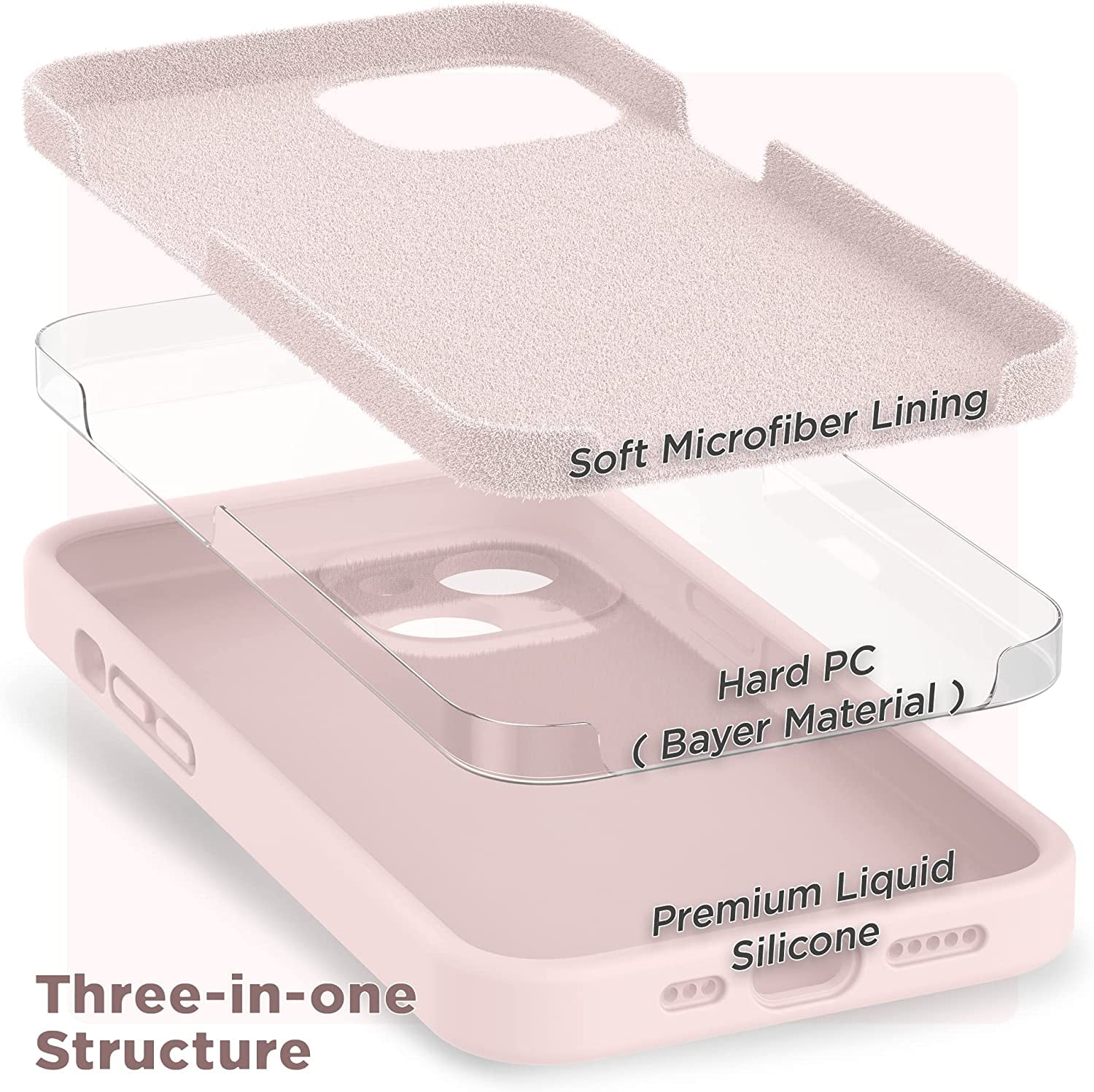 SURPHY Compatible with Iphone 14 Case with Screen Protector (Camera Protection + Soft Microfiber Lining) Liquid Silicone Phone Case 6.1 Inch 2022 (Chalk Pink)  SURPHY   