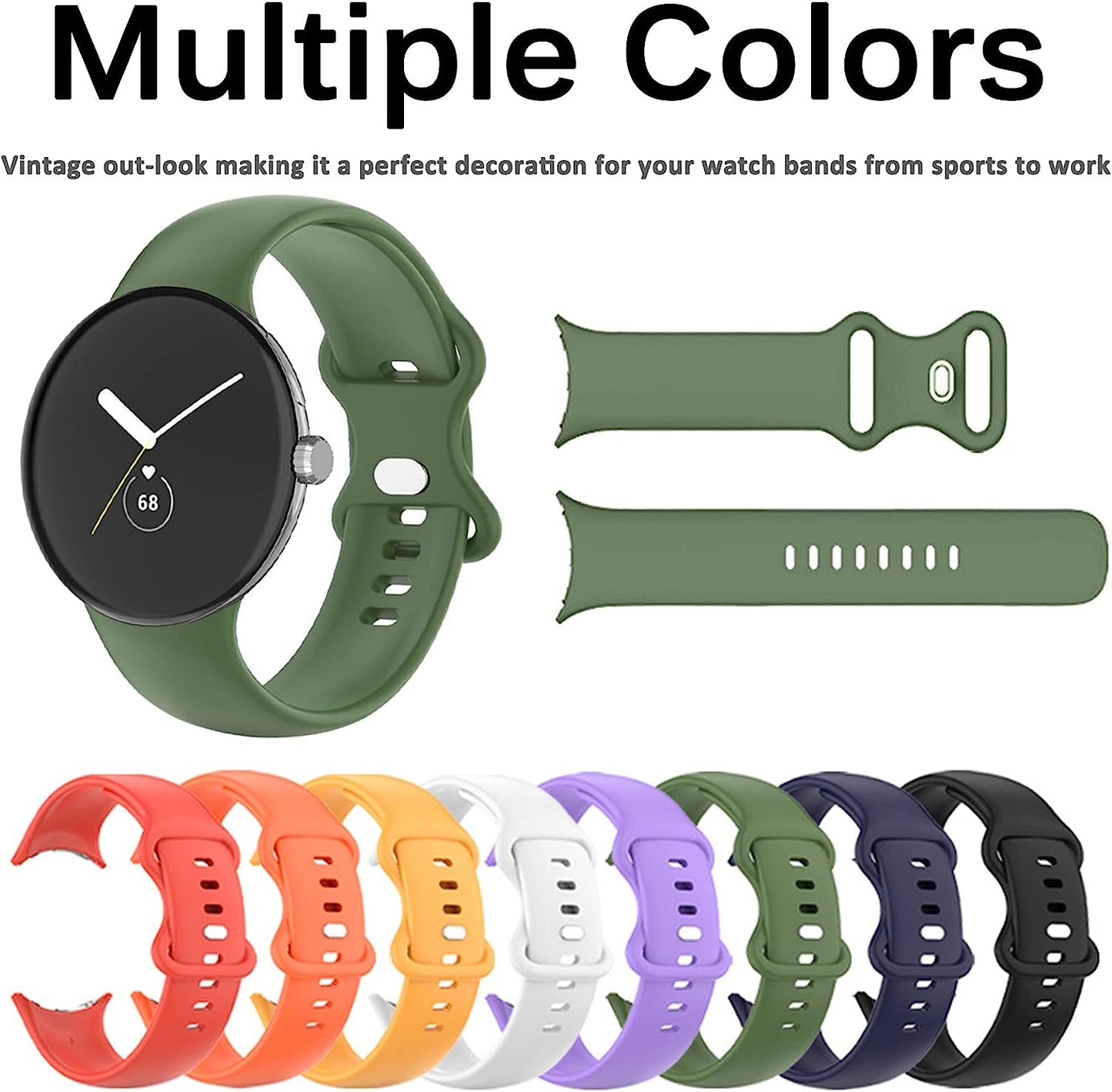Miimall Compatible for Google Pixel Watch Band Silicone, Flexible Quick Fit Strap for Women Men, Breathable Lightweight Replacement Band Strap for Google Pixel Watch(Deep Green)  Miimall   