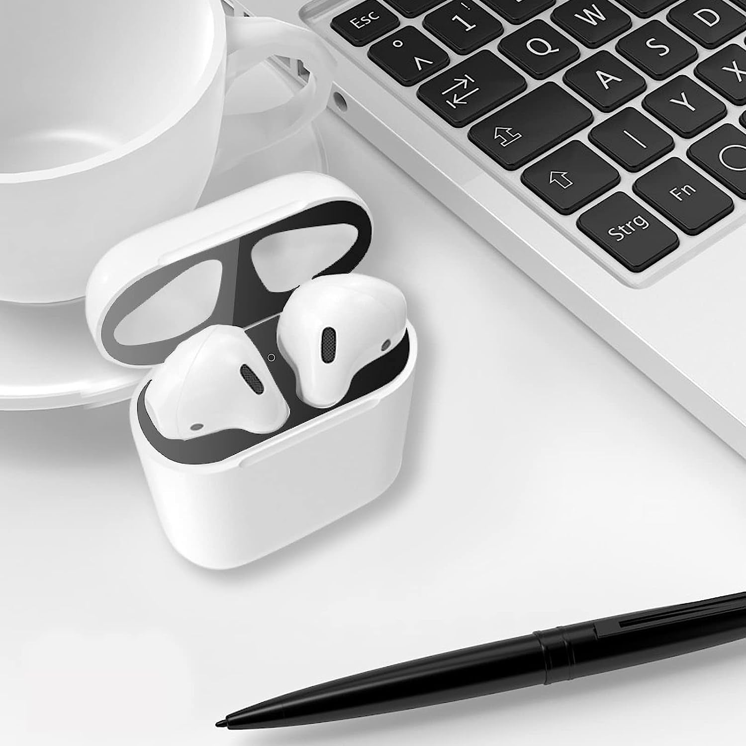 Johncase 2 Sets Dust Guard Sticker Compatible with Airpods Cases 1Rd/2Rd Generation W/Hole (Black)  Johncase   