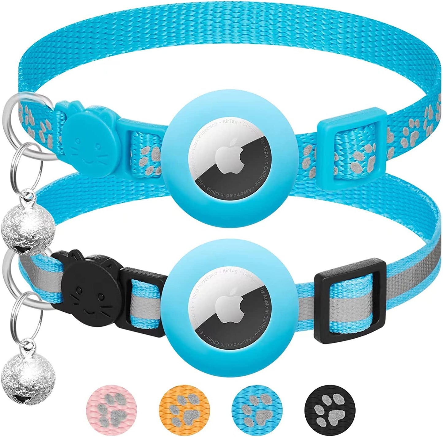 2Pack Airtag Cat Collar Breakaway with Bell,Reflective Kitten Collar with Apple Airtag Cat Collar Holder,Adjustable 7-12In,Safety Buckle for Girl Boy Cats,Pet Supplies,Accessories,Gifts (Pink)  LAFAYI Blue  