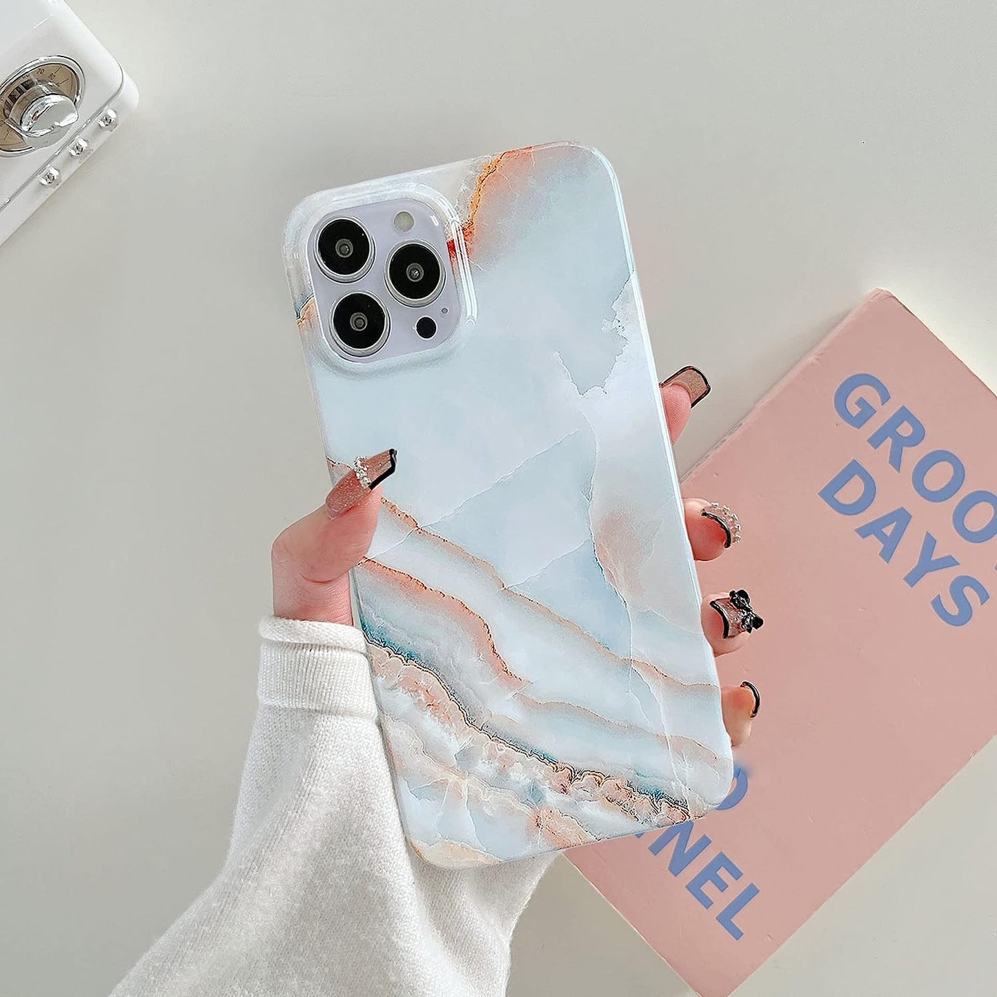 J.West for Iphone 14 Pro Max Case 6.7" Marble Fashion Designs Phone Cover for Women Girls, Stylish Slim Shockproof Soft Bumper Grey Agate Slice Marble Stone Print Protective Phone Case  J.west   