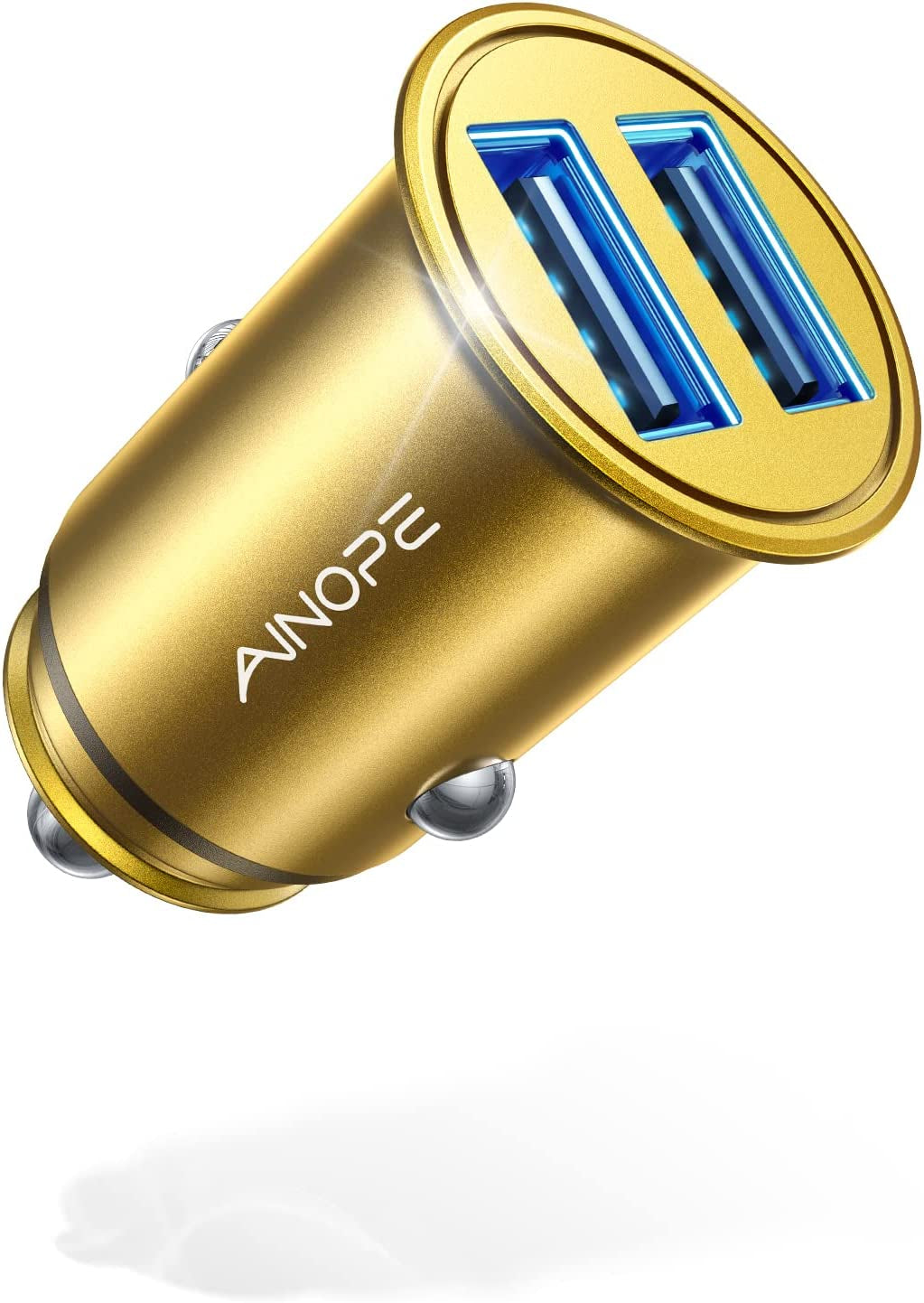 Car Charger, AINOPE Smallest 4.8A All Metal USB Car Charger Port Fast Charge Car Charger Adapter Flush Fit Compatible with Iphone 14 Pro Max/13/12/11/X/6S, Ipad Air 2/Mini 3, Samsung Note 9/S10/S9/S8  Ainope Gold  