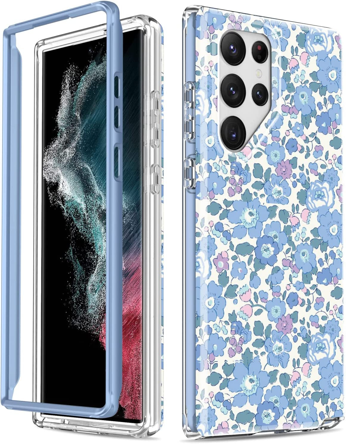 SEXYMOM for Samsung Galaxy S22 Ultra Case,Military Grade Durable Shockproof Cover with Fashion Designs for Women Girls,Slim Fit Protective Phone Case for Galaxy S22 Ultra 6.8" Fanstic Rainbow  SEXYMOM Little Flowers Blue  