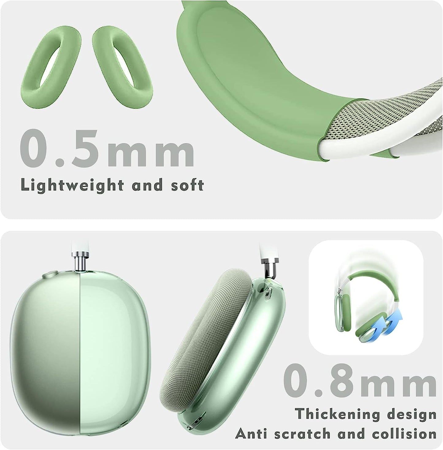 Aiaabq for Airpods Max Case Cover,Anti-Scratch Ear Pad Case Cover/Ear Cups Cover/Headband Cover for Airpods Max. Clear Soft TPU and Silicone,Skin Scratch Proof (Green)  Aiaabq   