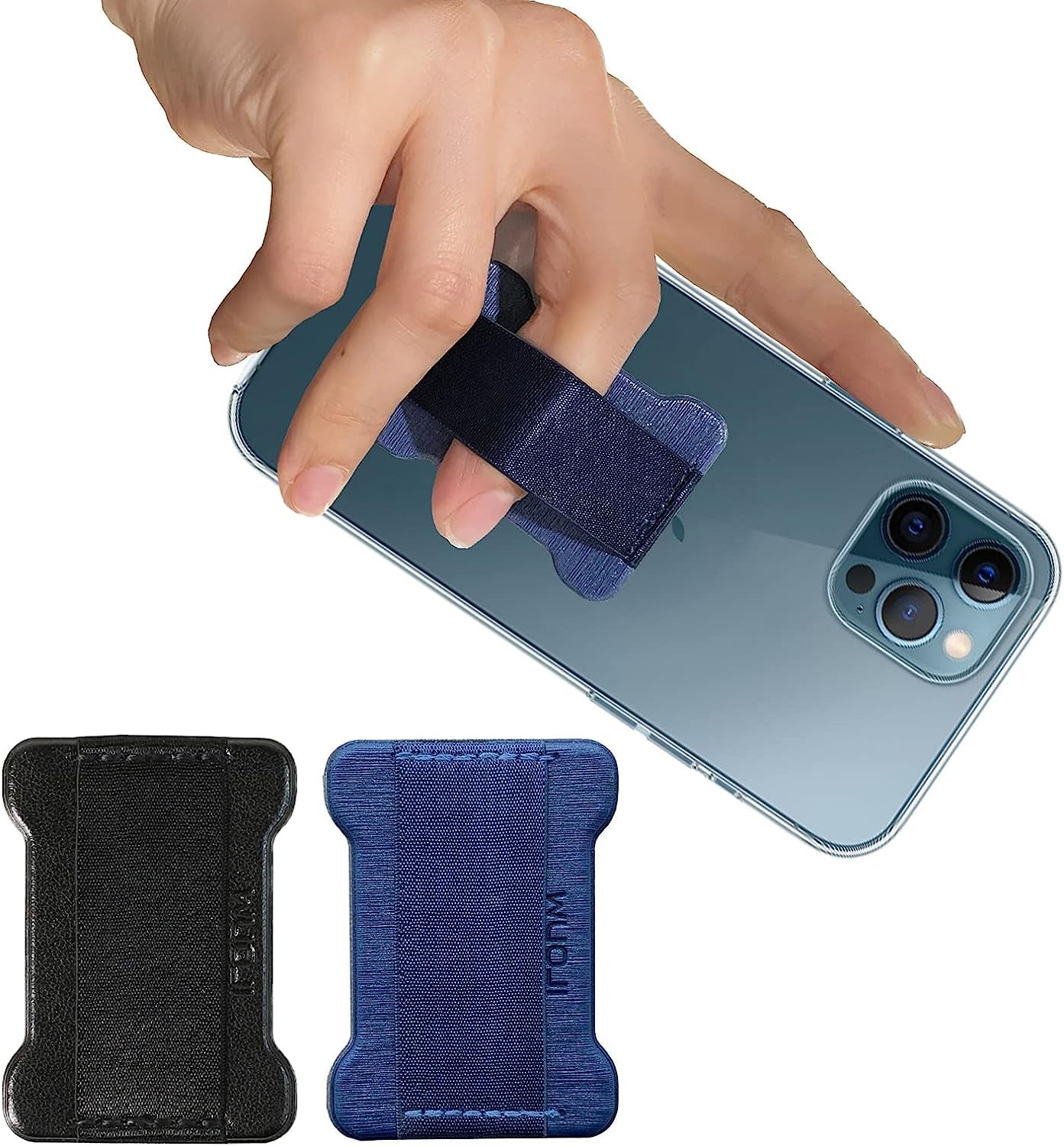WUOJI Finger Strap Phone Holder - Phone Grip for Most Smartphones and Mini Tablets,Ultra Thin Anti-Slip Universal Cell Phone Grips Band Holder for Back of Phone -2Pack(Gold)  WUOJI Black Blue  