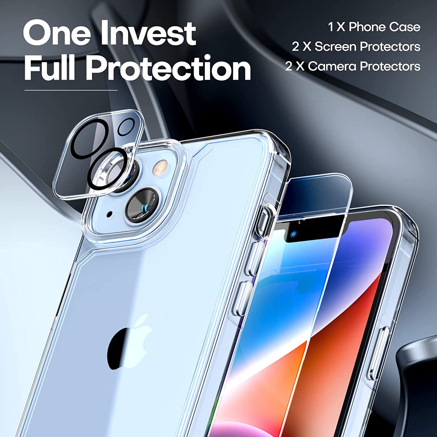 TAURI 5 in 1 Designed for Iphone 14 Case Clear, [Not Yellowing] with 2X Screen Protectors + 2X Camera Lens Protectors, [Military Grade Drop Protection] Shockproof Slim 14 Cover 6.1 Inch  TAURI   