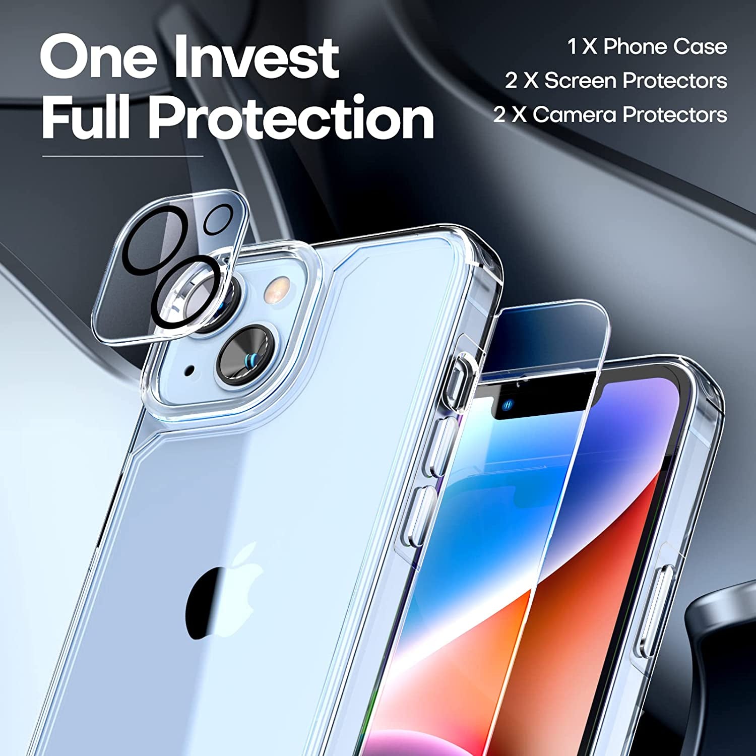 TAURI 5 in 1 Designed for Iphone 14 Case Clear, [Not Yellowing] with 2X Screen Protectors + 2X Camera Lens Protectors, [Military Grade Drop Protection] Shockproof Slim 14 Cover 6.1 Inch  TAURI   