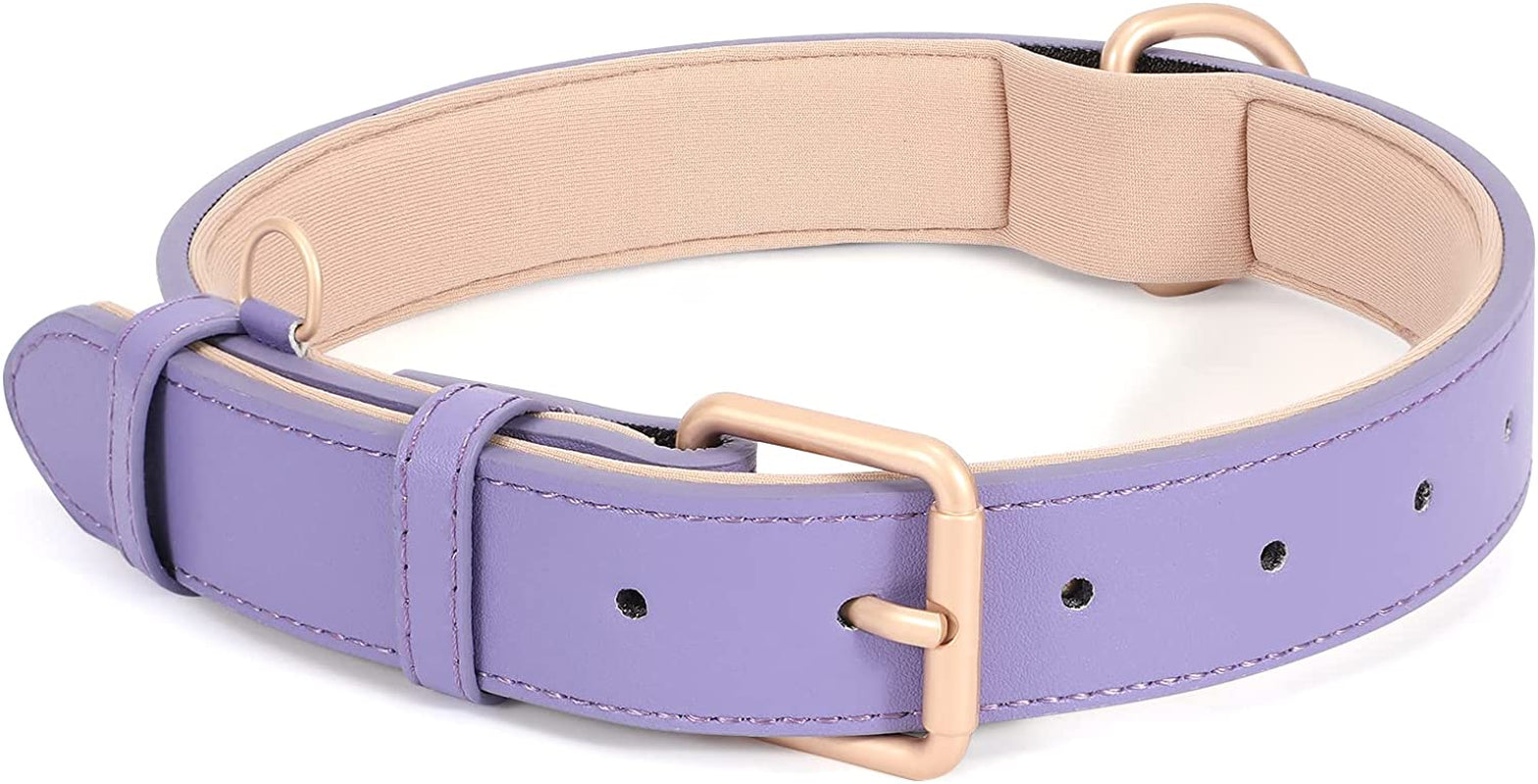 WHIPPY Airtag Leather Dog Collar GPS Tracker Air Tag Puppy Collar Adjustable Soft Leather Padded Dog Collar with Airtag Holder Case for Small Medium Large Dog Pet Backpack,Pink,M  WHIPPY D-purple L:Neck 20"-23",Width1.18" 