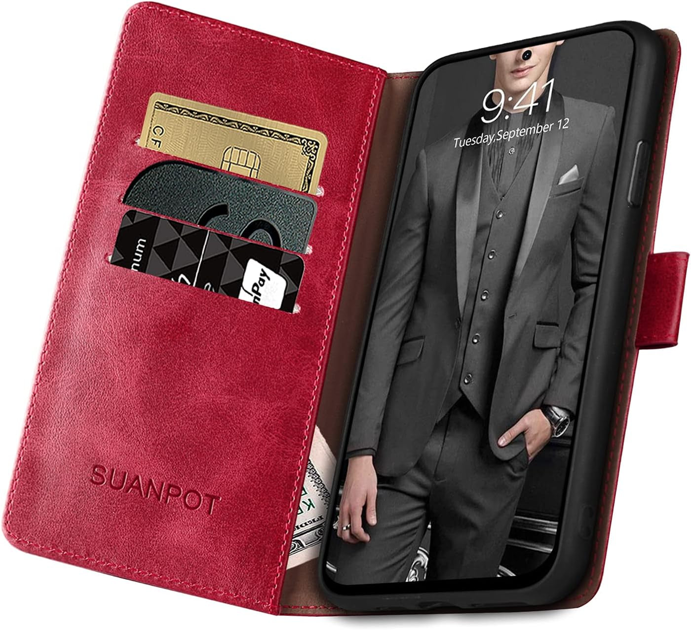 SUANPOT for Samsung Galaxy S21 Ultra 6.8" with RFID Blocking Leather Wallet Case Credit Card Holder,Flip Folio Book Phone Case Shockproof Cover Women Men for Samsung S21 Ultra Case Wallet Red  SUANPOT   