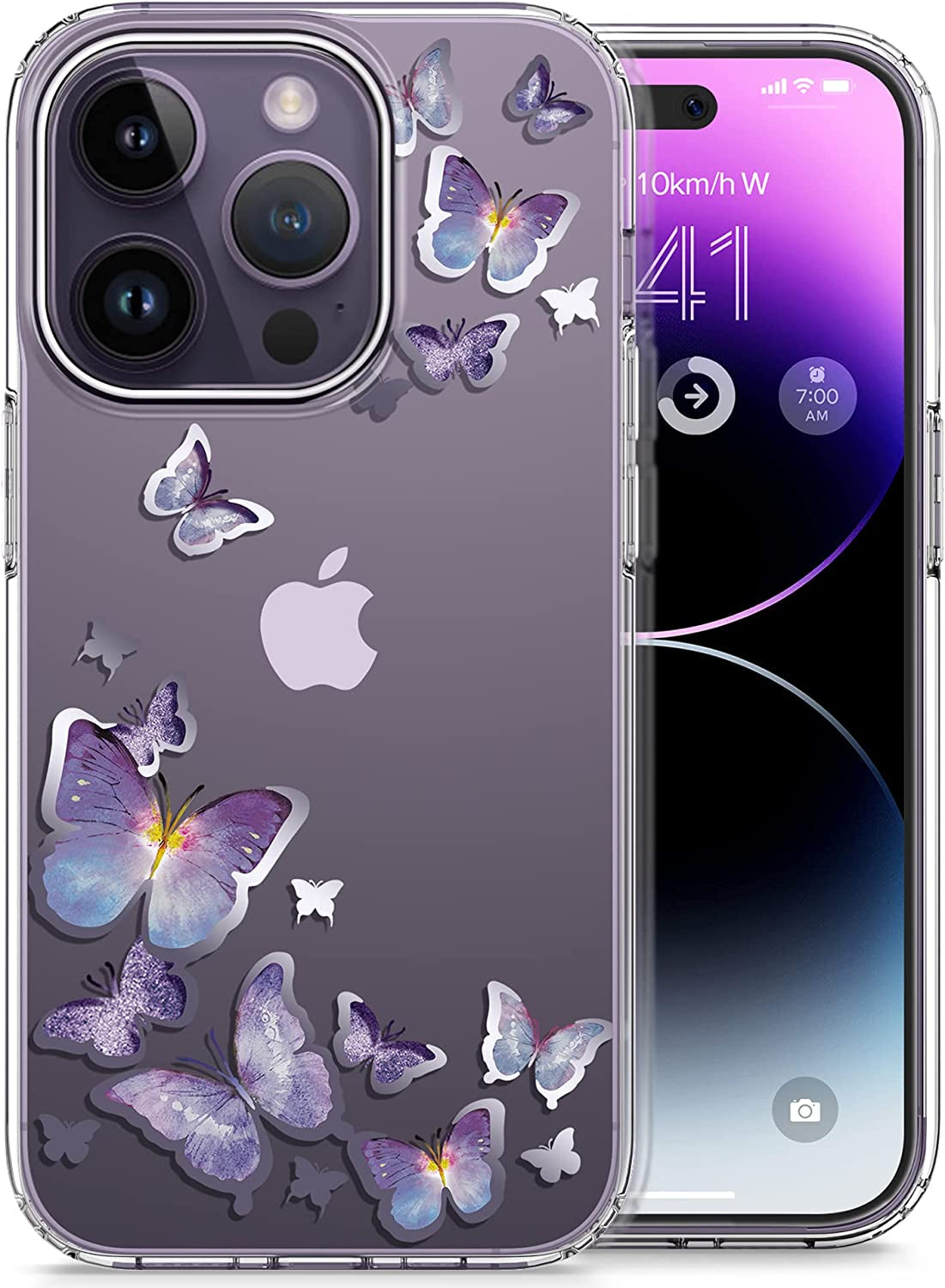 GVIEWIN Case Compatible with Iphone 14 Pro 6.1 Inch, [10FT Military-Grade Drop Tested] Clear Butterfly Stylish Case Shockproof Protective Hard Pc+Soft TPU Phone Cover Women (Alluring Butterfly/Purple)  GVIEWIN   