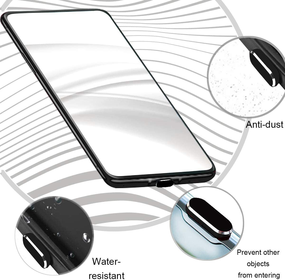 VIWIEU USB Type C Dust Plugs Charging Port Cover Caps with Earphone Jack Pin and Cable Protectors 2 Pack Compatible with Samsung Galaxy S22/S21/S20+ Ultra/Z Flip 4/Z Fold 4, Pixel 6A Oneplus 10T Black  VIWIEU   