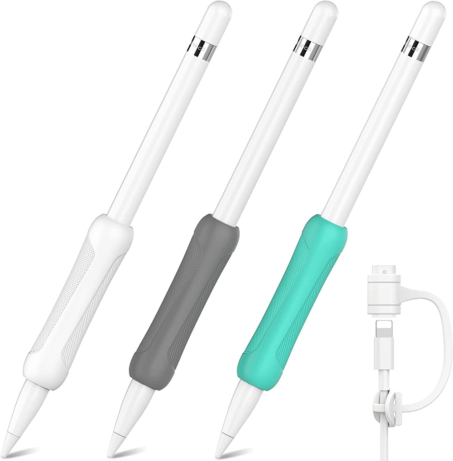 NIUTRENDZ 3 Pack Apple Pencil Grip Silicone Case Accessories Cover Ergonomic Design Sleeve Compatible with Magnetic Charging and Double Tap (Apple Pencil 2Nd Generation, White + Grey + Black)  NIUTRENDZ Grey + Green + White Apple Pencil 1st Generation 