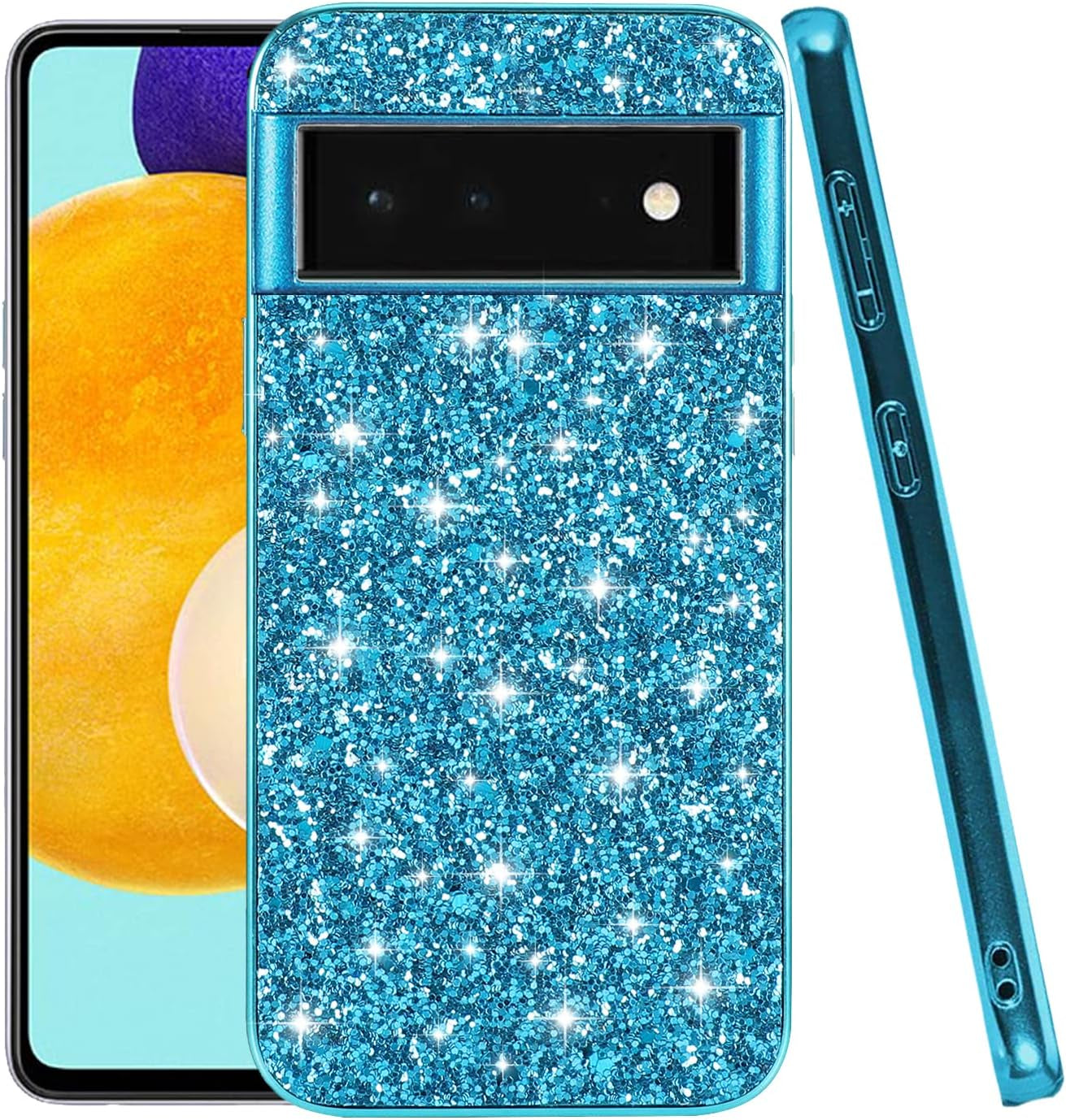 Compatible with Google Pixel 6 Pro Case Glitter Bling Google Pixel 6 Pro Phone Case for Girls Cute Bumper Shockproof Protective Case (Google Pixel 6 Pro, Silver)  Generic Blue Google Pixel 6 Pro 