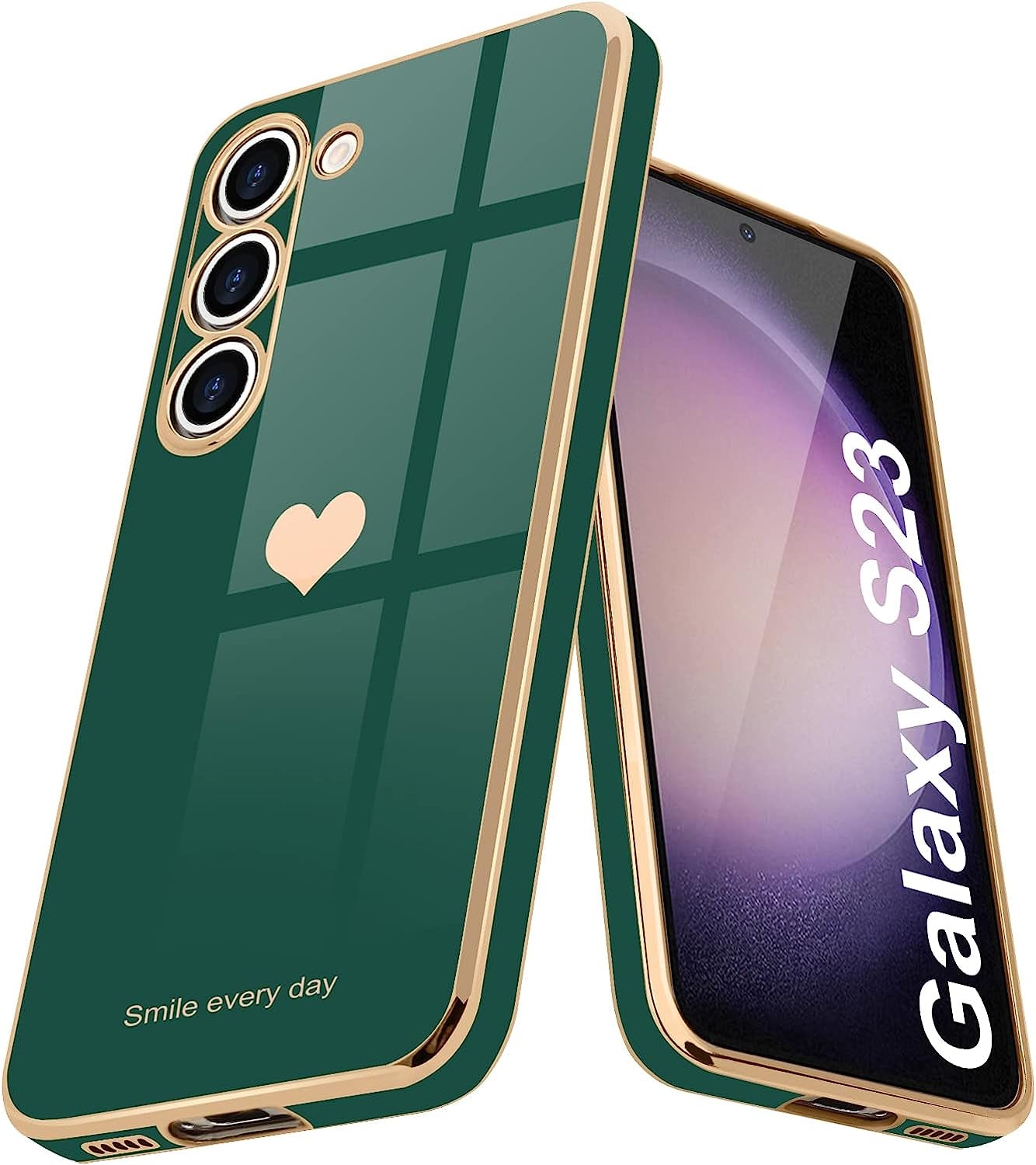 Teageo for Samsung Galaxy S22 5G Case for Women Girl Cute Love-Heart Luxury Bling Soft Back Cover Raised Full Camera Protection Bumper Silicone Shockproof Phone Case for Galaxy S22 5G, Bright Blush  janzee Darkish Green Samsung Galaxy S23 