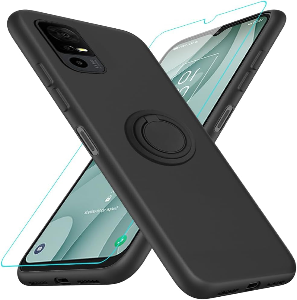 For Motorola Moto G 5G 2023 Phone Case with Glass Screen Protector, 360° Rotatable Ring Holder Magnetic Kickstand/Stand Silicone TPU Shockproof Protective Cover Case for Motorola Moto G 5G - Black  Nijiadi Tcl 40Xe Black  