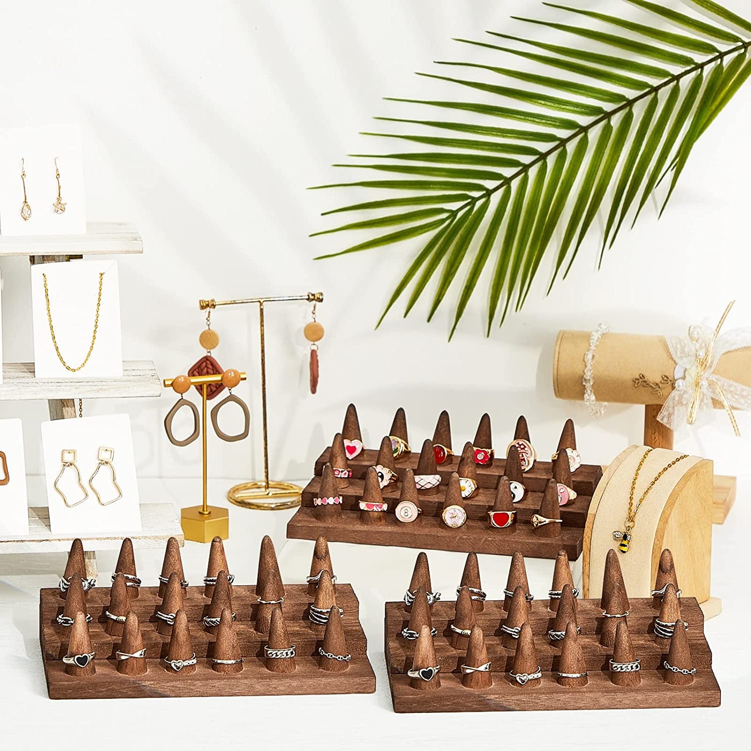 Juexica 4 Pcs Wood Ring Display 18 Fingers Wood Ring Holder Ring Finger Display Ring Display for Selling Wood Jewelry Display for Ring Organizer Show Storage  Juexica   