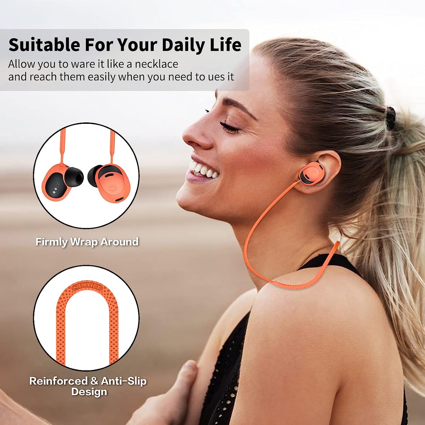 WOFRO Anti-Lost Strap for Google Pixel Buds Pro Earbuds (2022), Sports Soft Silicone Lanyard Accessories Compatible with Google Pixel Buds Pro - Noise Canceling Earbuds Neck Rope Cord (Orange)  WOFRO   